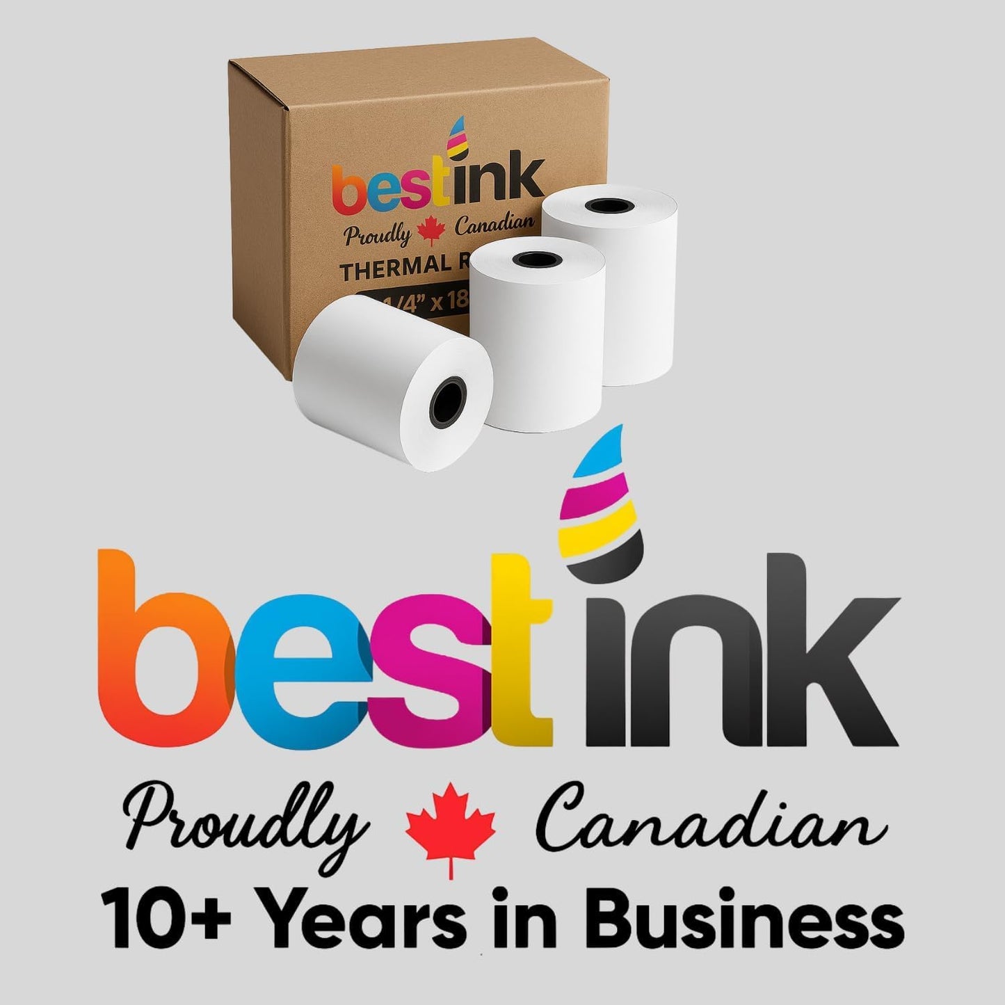 bestink 2 1/4" x 60' Thermal Paper Rolls – 50 Pack (2.25 x 60 Feet) BPA-Free Receipt Paper, Compatible with 2 1/4" x 75' & 80' POS Machines, Credit Card Terminals, Cash Registers, Receipt Printers