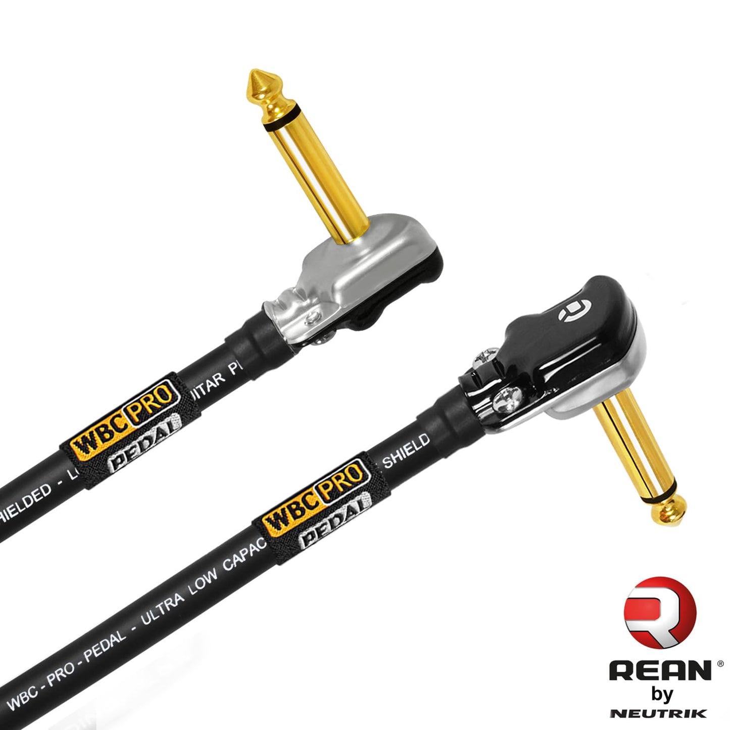 2 Units - 6 Inch - WBC-PRO-Pedal – 22 AWG - Low-Cap (18pF/ft) – Pro-Grade – Graphite-Based - Dual-Shielded Pedal, Effects, Patch, Instrument Cable with Neutrik-Rean Gold Plated Pancake TS Connectors