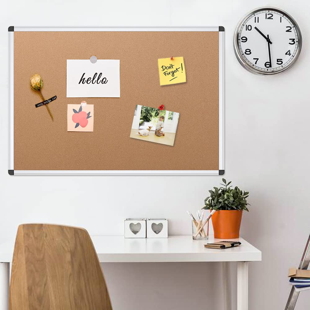 VIZ-PRO Cork Notice Board, 48 X 24 Inches, Cork Bulletin Board with Silver Aluminium Frame