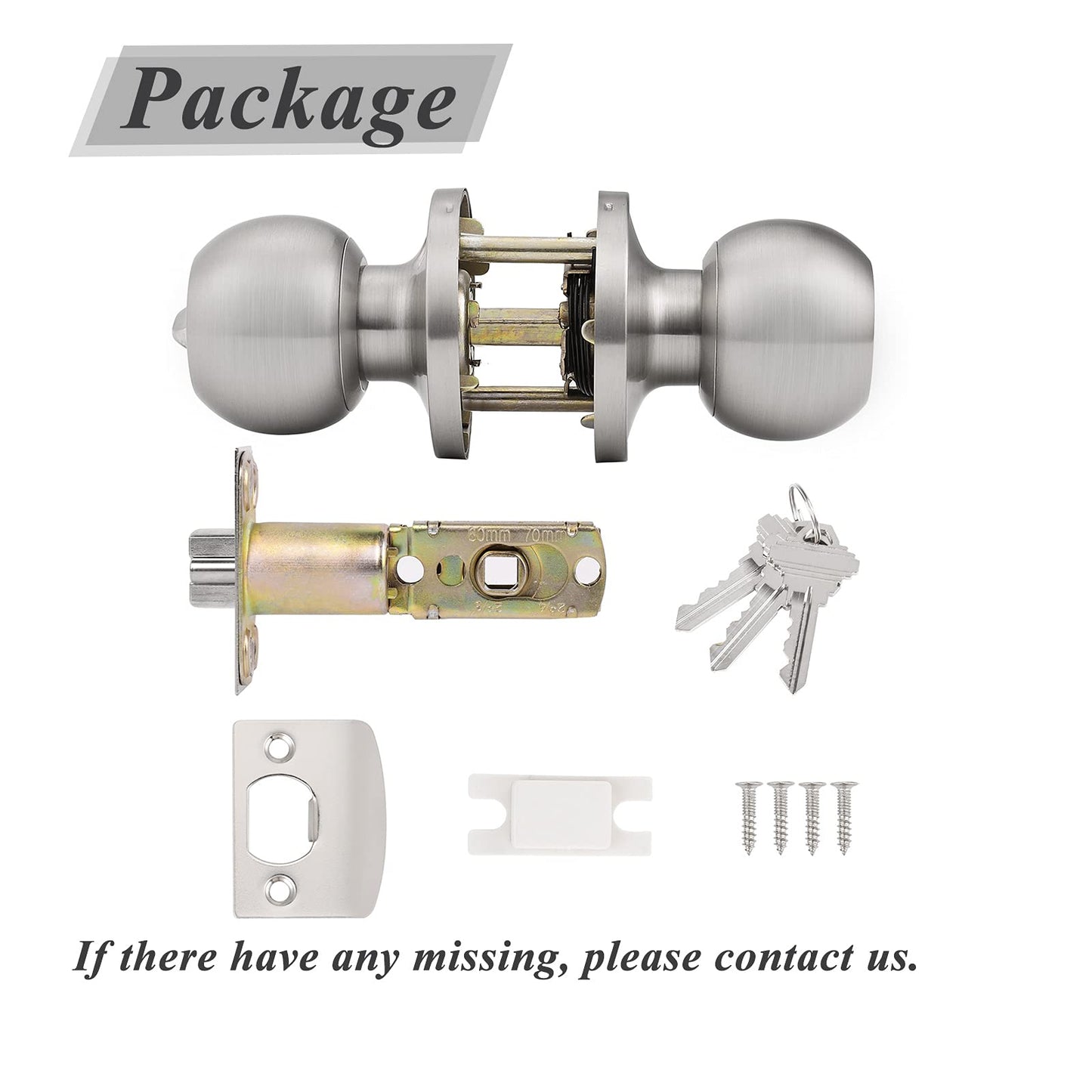 Probrico 2 Pack Keyed Alike Entry Door Knobs with Lock and Key Ball Door Knob Handles Entrance Door Lockset Brushed Nickel Finish
