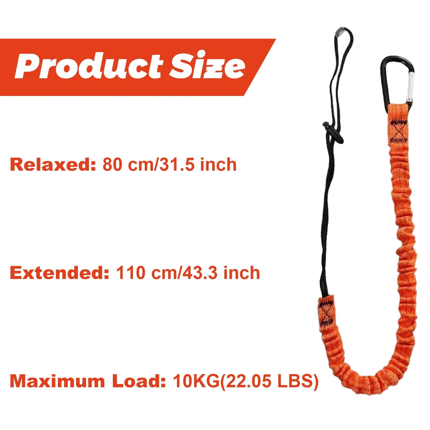 Carivia 10pcs Retractable Tool Lanyards for Hand Tools with Carabiner and Adjustable Loop End, Extendable Length 31.5 "-43.3", Aluminum Screw Lock Carabiner with Shock Cord Stopper