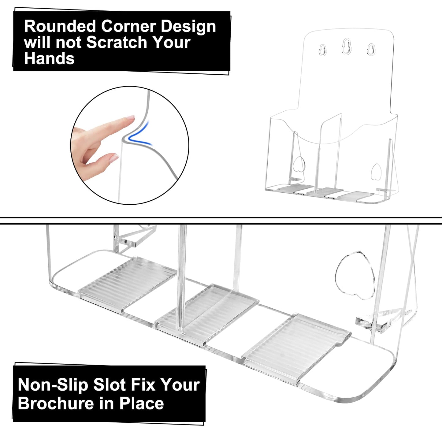 2 Pack Acrylic Brochure Holder 8.5 x 11 in, 1 Tier Brochure Display Stand with Removable Divider for 4 x 9 in Trifold Pamphlets, acrylic flyer holder 8.5 x 11 Stands for Flyer, Pamphlet, Magazine (2+2 pack 1 tier)
