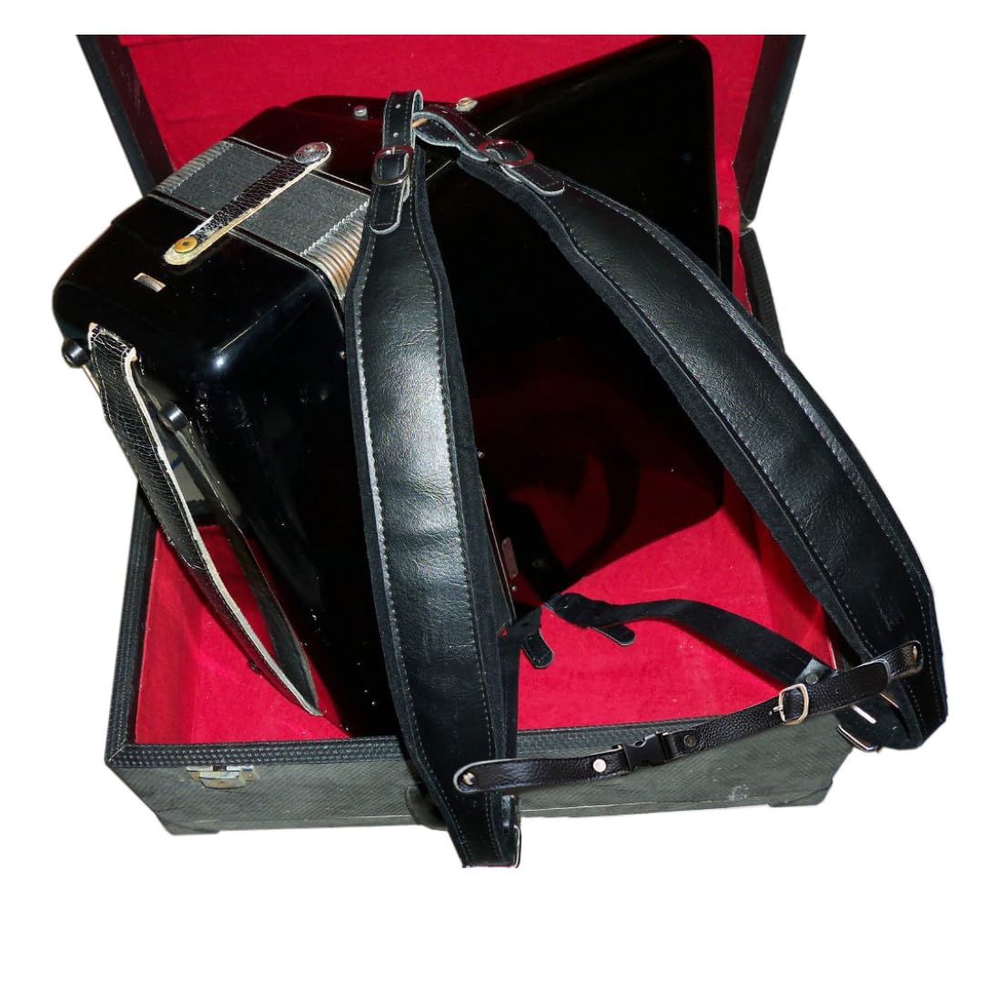 MUSIC FIRST Black Genuine Leather Super Wide Thick Comfortable 96 120 BASS Accordion Shoulder Strap Set Accordion Belt With FAST-ON BACK STRAP