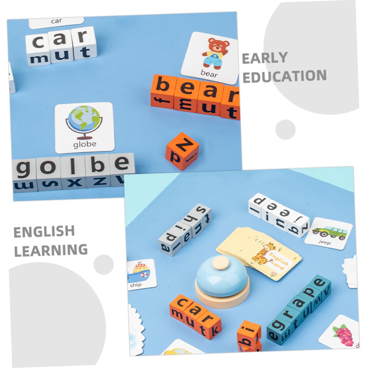 BESTonZON Alphabet Blocks Spelling Game with Word Cards and Bells Early Learning Educational for S English