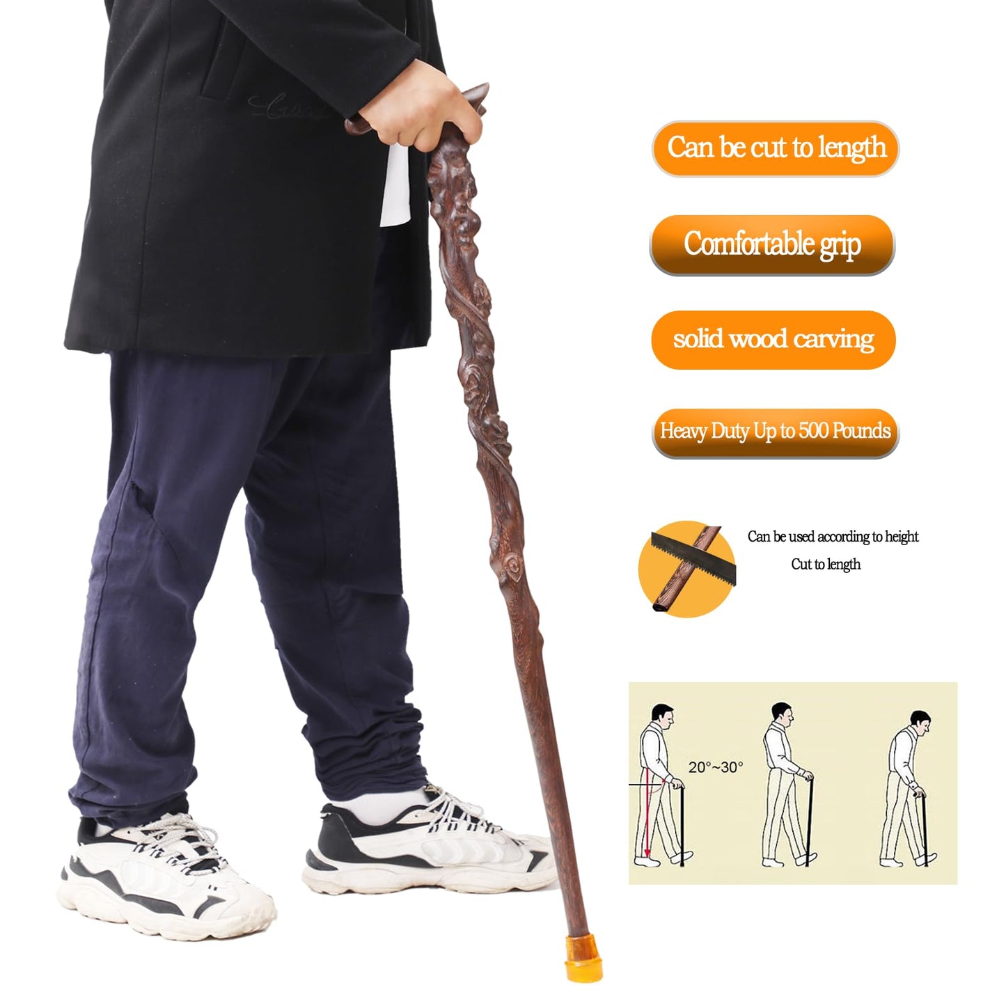 Root Carving Canes,Handmade Wooden Walking Canes for Men Women,Heavy Duty Up to 500 Pounds,Exquisite Natural Wood Carved Walking Ergonomic Stick