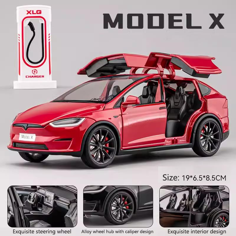 Andek 1:24 Model X Alloy Car Model Simulation Sound and Light Pull Back Toy Car Metal Sports Car Boys Collection Ornaments Gift (Red)