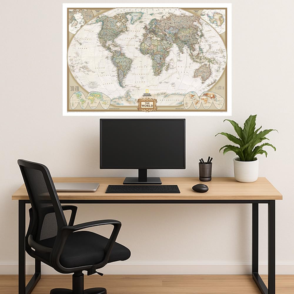 National Geographic World Executive Wall Map - Antique Style - 46 x 30.5 inches - Art Quality Print