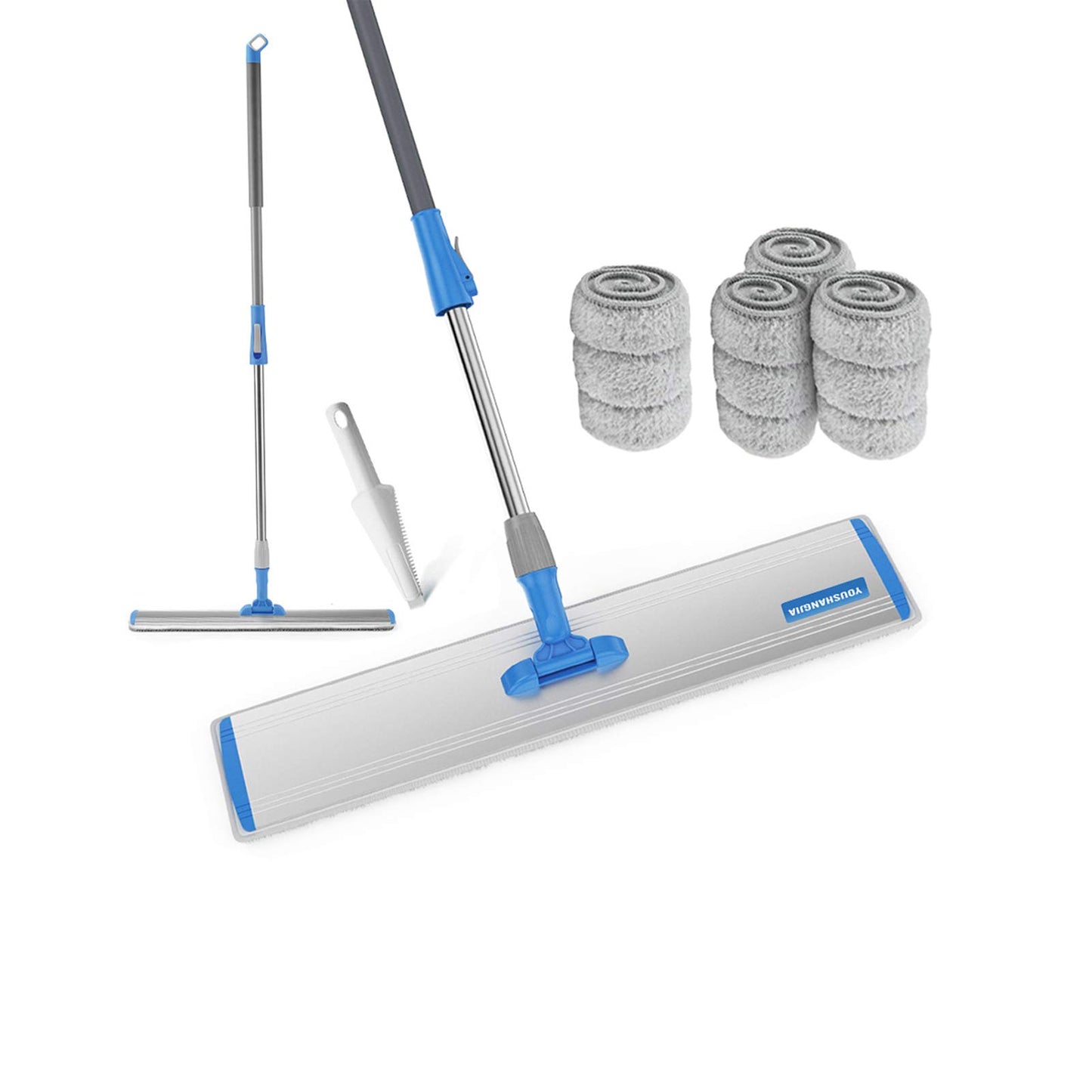 24" Microfiber Mop Stainless Steel Handle 4 Wet and Dry Premium Pads Cloths Flat Mop Heavy Duty Floor Floor Cleaning System