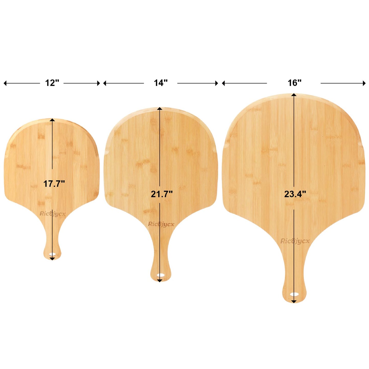 RICOJYCX 2 Pack Natural Bamboo Pizza Peel 16 inch, Wood Pizza Paddle, Cutting Board with Handle for Pizza, Bread, Cheese, Vegetable, Fruits