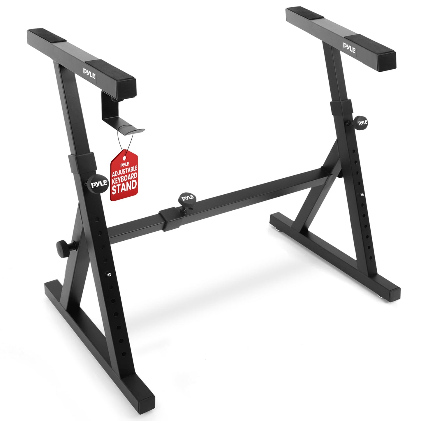 PYLE Keyboard Stand – Universal Heavy-Duty Z Style Piano Stand, Adjustable Height & Width, Very Sturdy Portable & Foldable Digital Piano Holder Rack, w/ Headphone Hook- Easy Storage & Travel