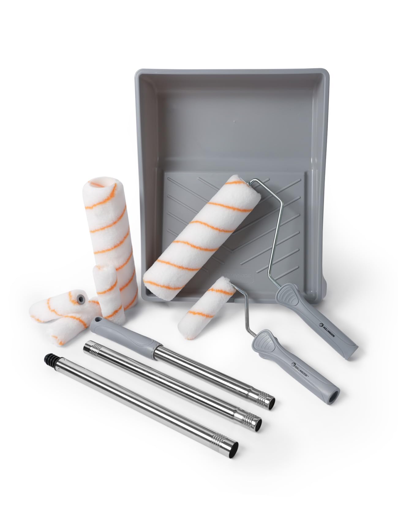 ROLLINGDOG Paint Roller Kit - 9Inch Paint Roller with Tray, 4Inch Mini Rollers,Stainless Steel Extension Pole (3ft)