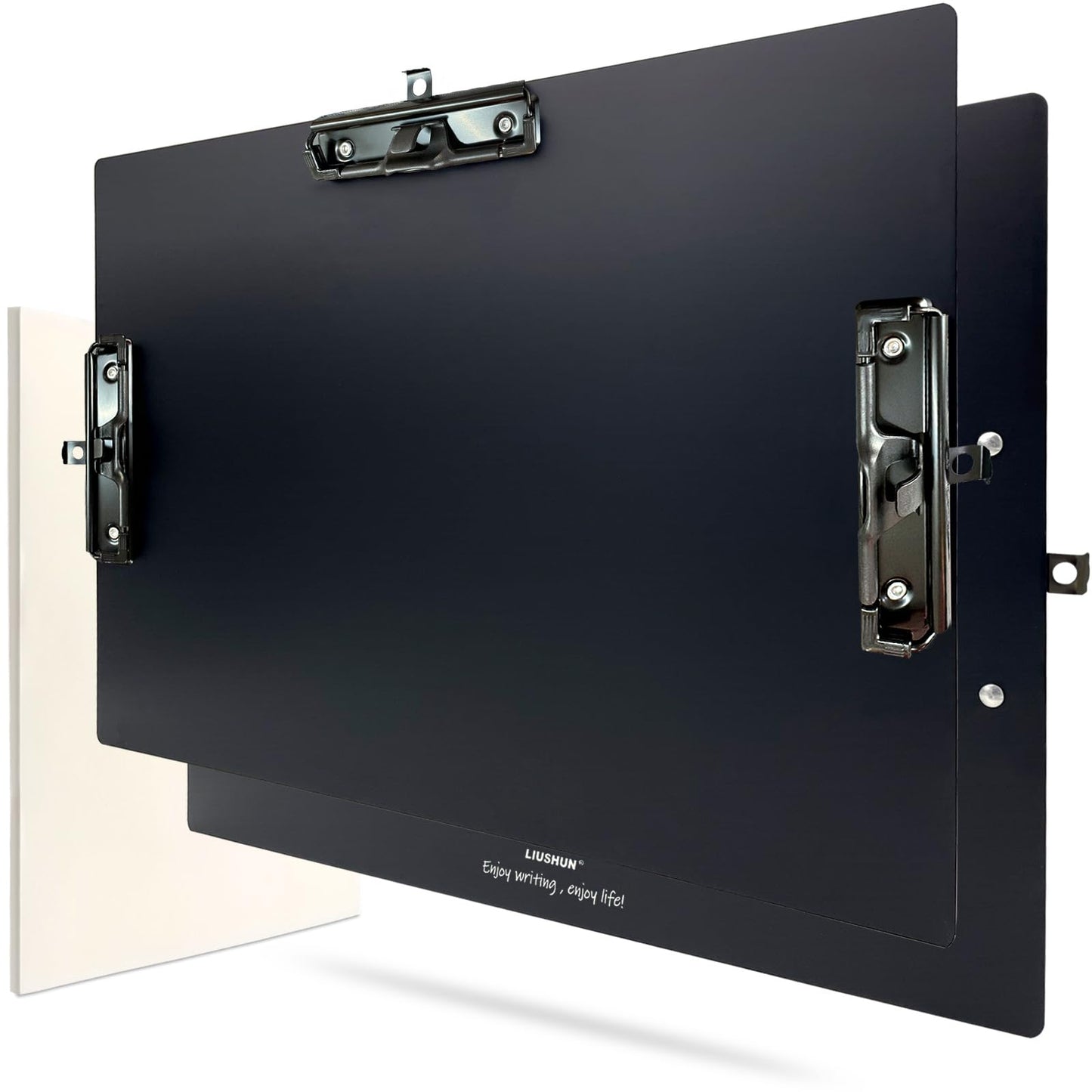 Three Black Clip Aluminum 11x17 Clipboard Metal Stainless Hangable Clipboards Art Pen Holder Extra Large Clip Board for Business Medical Professionals Workshop (Black, A3-3Clip)