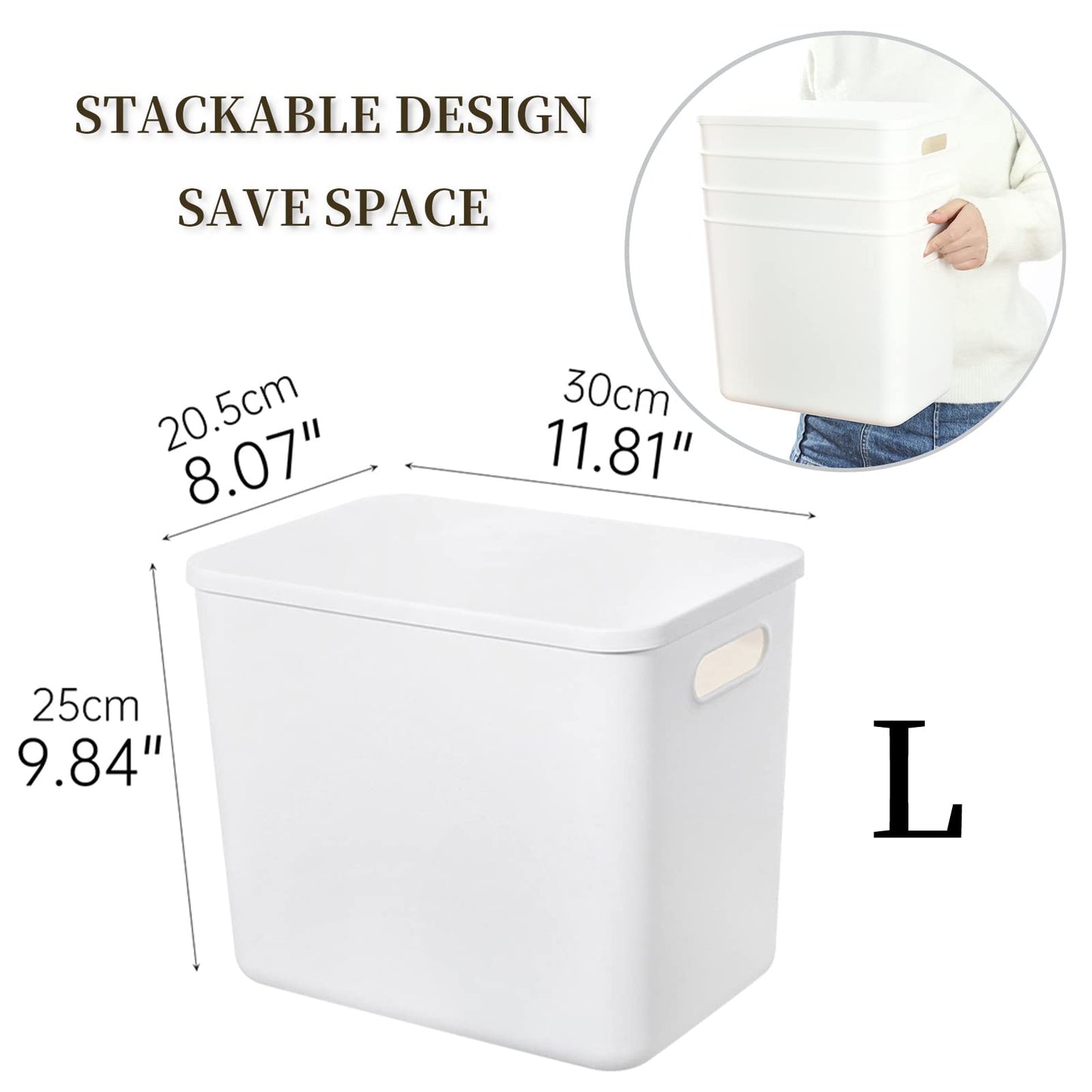 Plastic Storage Baskets Bins Boxes With Lids,Organizing Container White Storage Organizer Bins For Shelves Drawers Desktop Playroom Classroom Office (white, 4L)