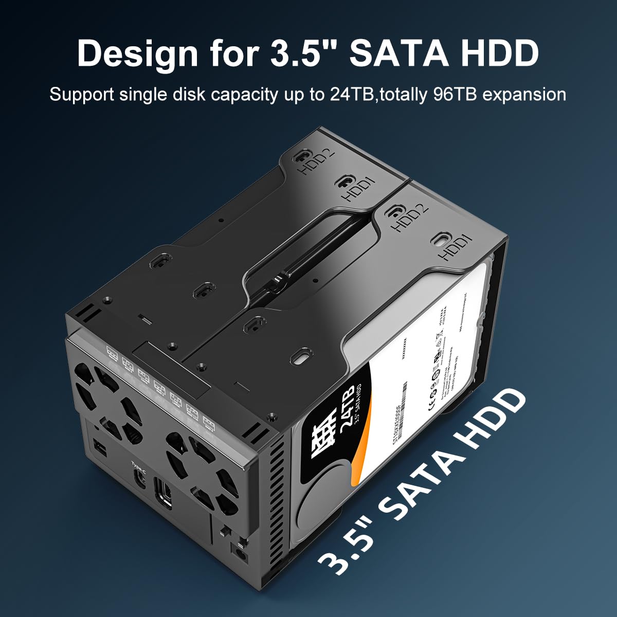 MAIWO 4 Bay RAID Enclosure for 3.5" SATA HDD with 2 Fans,USB 3.1 SATA Hard Drive Enclosure with HD-MI Port, 7 RAID Modes, Support 96TB Capacity Expansion