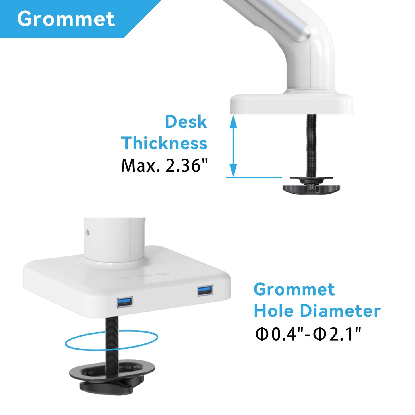 SHOPPINGALL Heavy Duty Monitor Mount for 13 to 35 inch VESA Compatible Screen, Pneumatic Gas Spring Arm Supports up to 26.5lbs - SA-GE61U-White