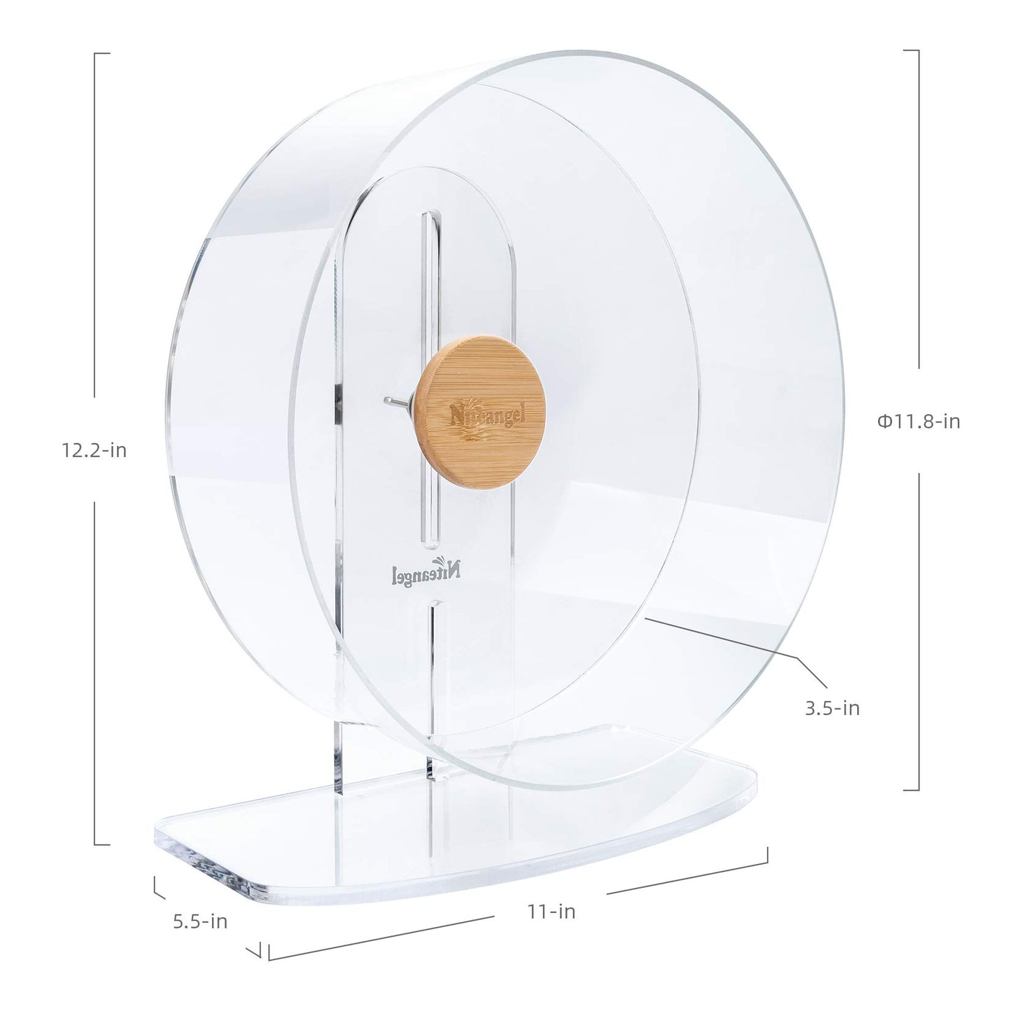 Niteangel Silent Hamster Exercise Wheel - Dual-Bearing Quiet Spinning Acrylic Hamster Running Wheel for Hamster Gerbils Mice Degus Or Other Small Animals (Large - Wider Version)