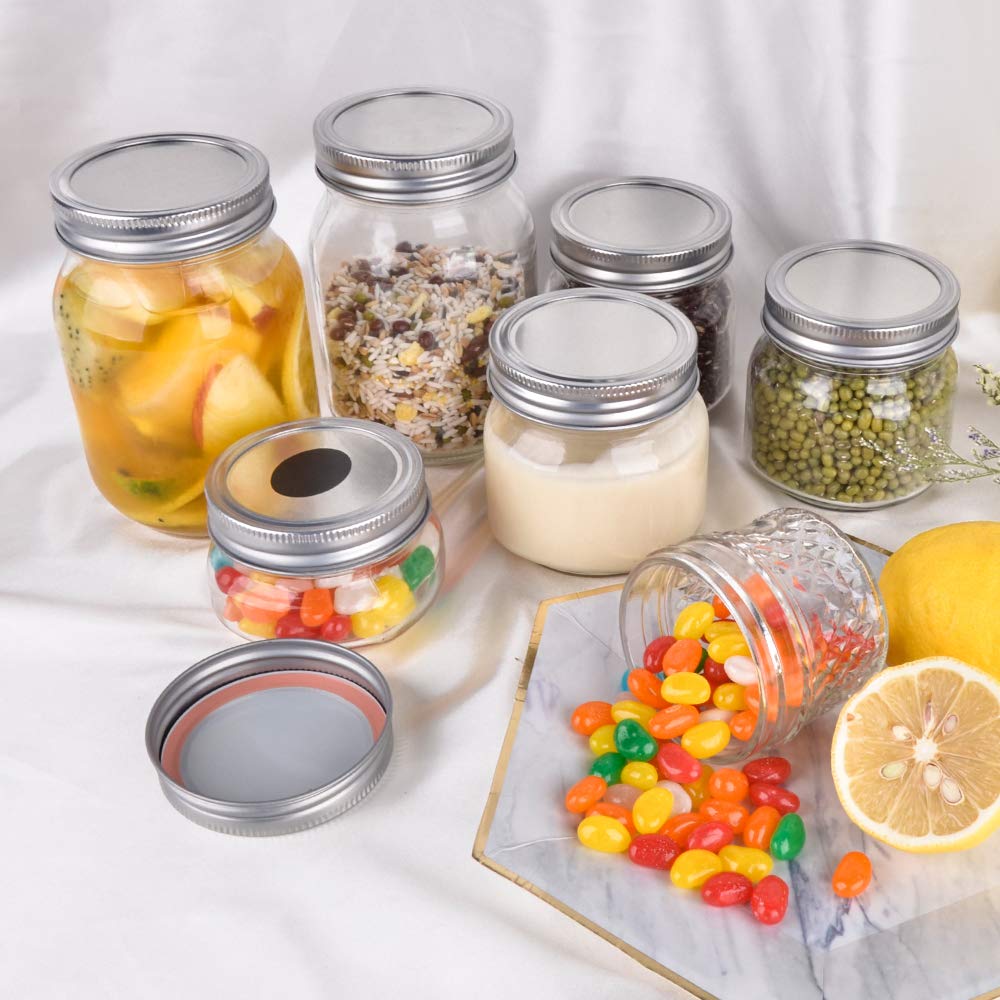 40 Pack 4oz 120 ml Glass Mason jars With Silver Regular Lids, Perfect for Jam, Honey, Candies,Wedding Favors, Decorations,DIY Magnetic Spice Jars.(40 Labels Included)