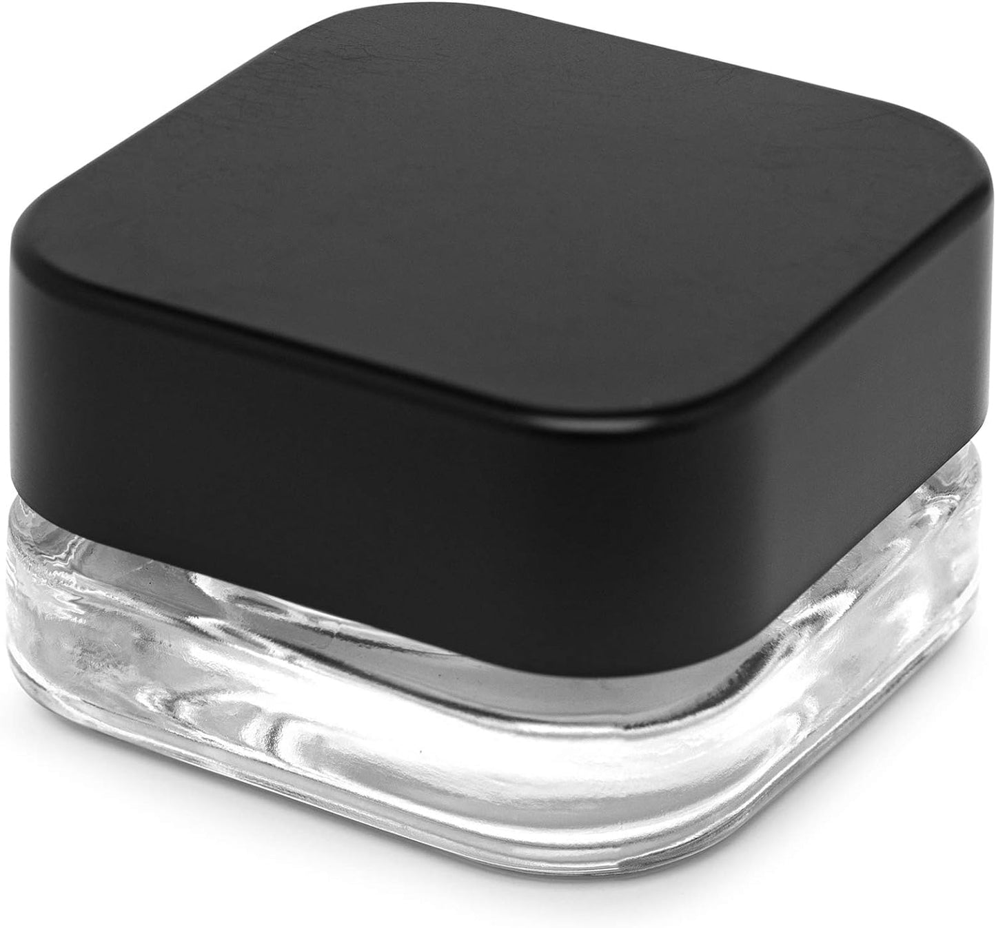 5ml Cube Glass Shoulderless Screw Top Jars w/ Child Resistant Lid | Containers for Essential Oils, Concentrates, Lip Balm, Makeup or Cosmetics | 100pc (Clear Glass, Black Lid)