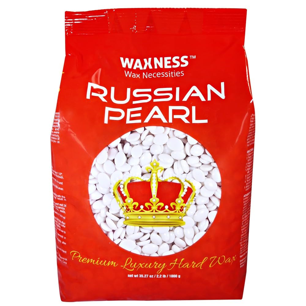 Waxness Wax Necessities Polymer Blend Luxury Hard Wax Beads Russian Pearl 2.2 lb / 1 kg for Hair Removal, Rosin and Fragrance Free, Low Temperature, For Sensitive Skin, Made in Italy