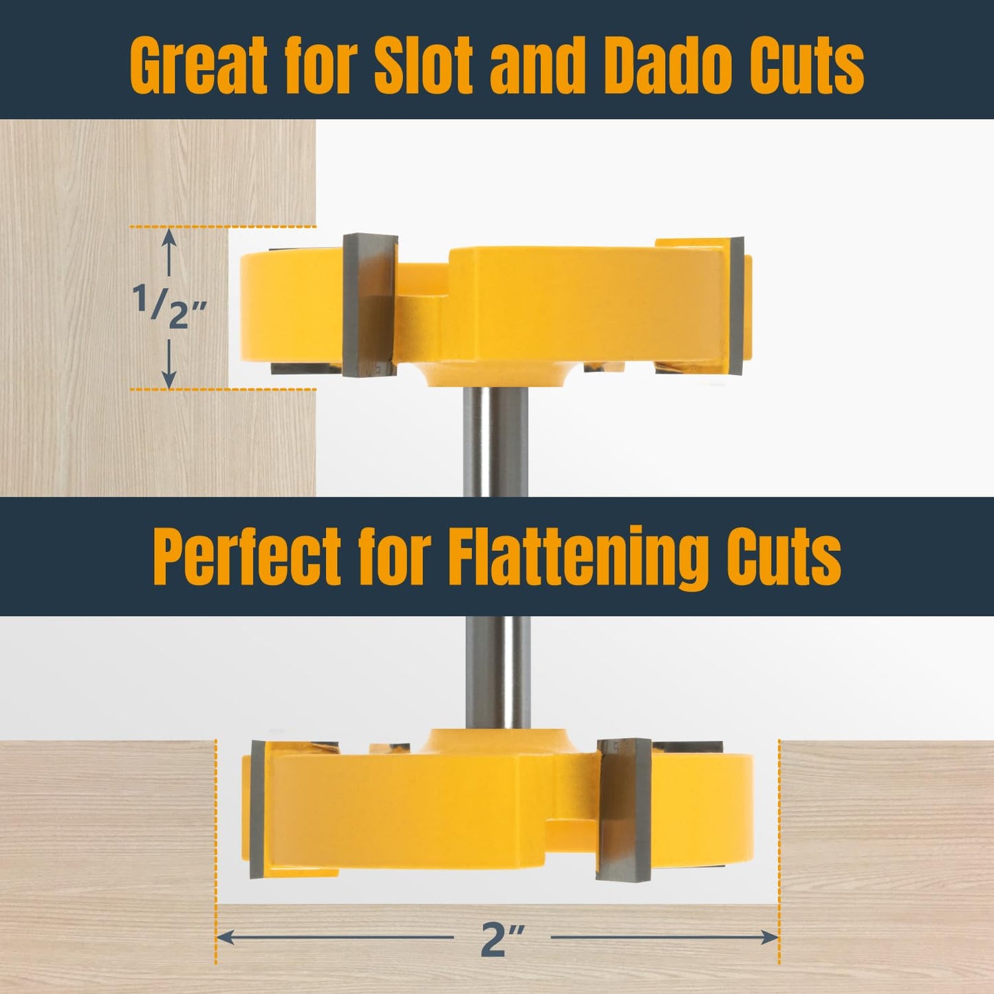 POWERTEC Slab Flattening Router Bit, CNC Router Bits, Surfacing Router Bit 1/4 Shank, 2" Diameter, 1/2" Cutting Depth, Router Planer Bit - Perfect for Spoilboard Surfacing, Wood Milling Planing 73056