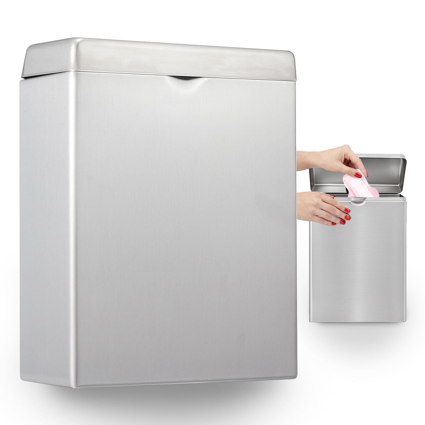 Alpine Sanitary Napkin Receptacle – Wall Mounted Tampon Holder for Bathroom Provides Clean & Odor-Free Restroom for Home, Office & Public Restrooms (Stainless Steel)