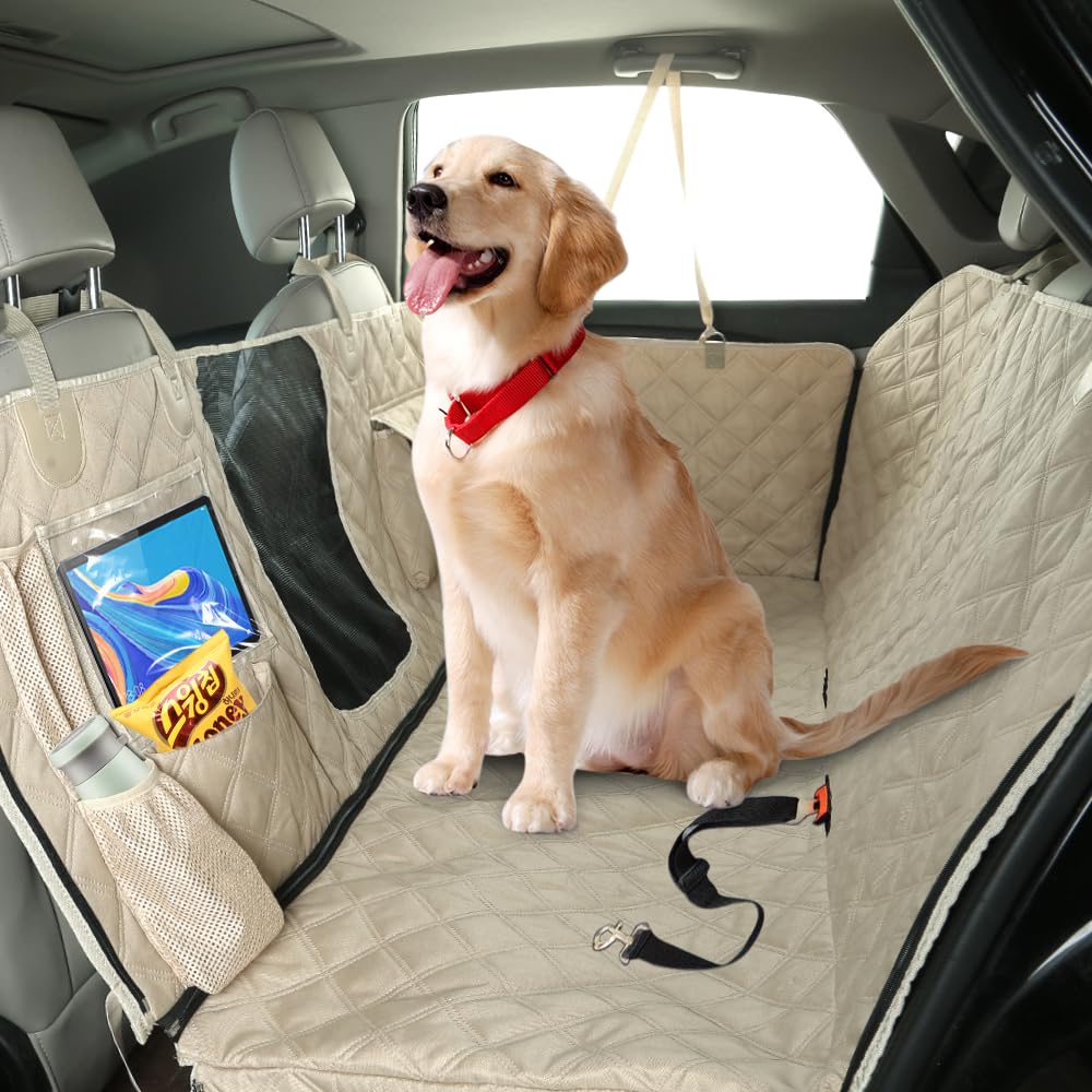 Bark Lover Dog Car Seat Cover for Back Seat, Dog Hammock for Car, Waterproof Backseat Cover for Dogs in Car SUV & Truck, with Mesh Window and Multiple Pockets