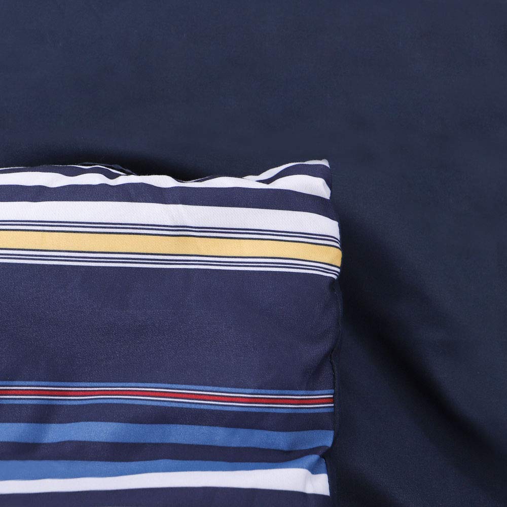 EMME Queen Bed in A Bag 7-Piece Bedding Comforter Set, Brushed Microfiber Down Alternative Comforter, Soft and Comfortable Stripe Bed Set (Full/Queen, Navy & Red Stripe)