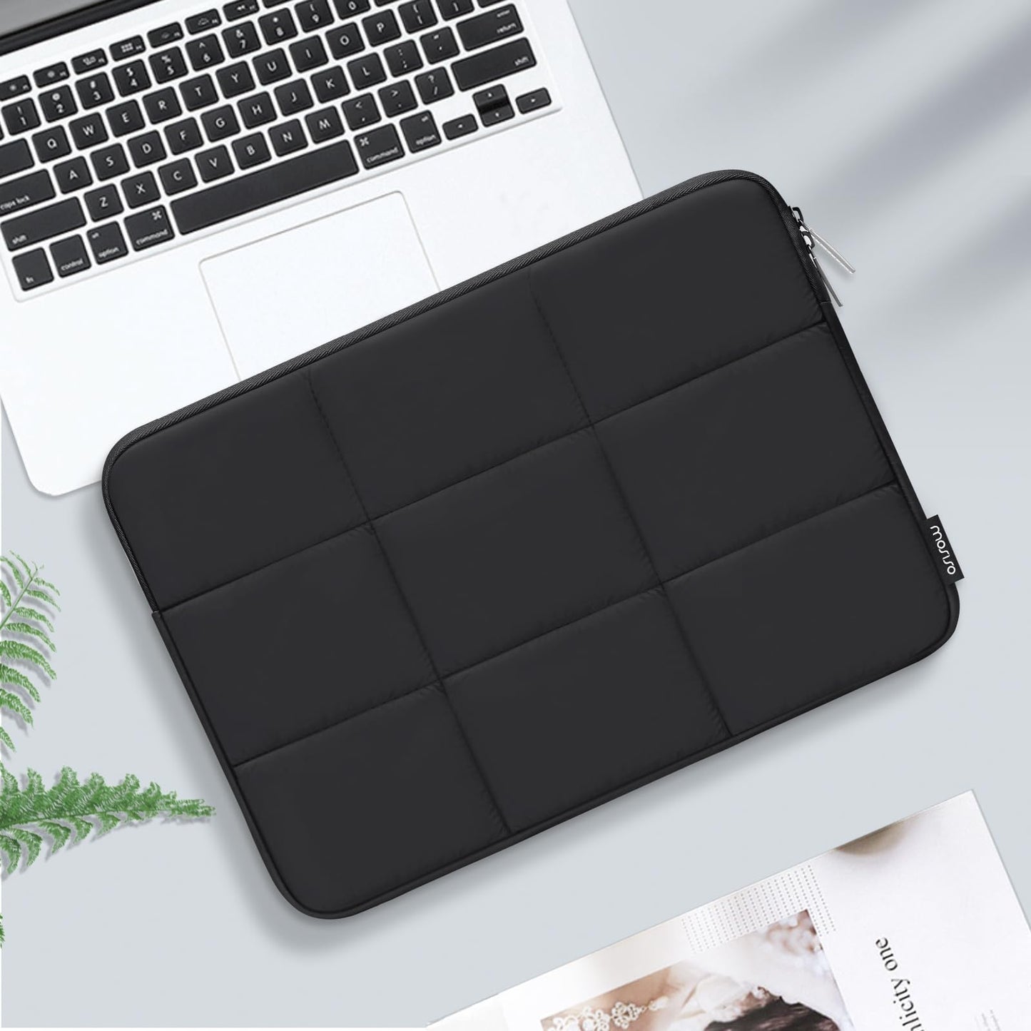 MOSISO Laptop Case 13.3 inch, 13-13.3 inch Puffy Laptop Sleeve Compatible with MacBook Air 13 13.6/Pro 13/Pro 14, HP Dell ASUS Lenovo, Rectangle Quilted Puffer Computer Bag for Women, Black