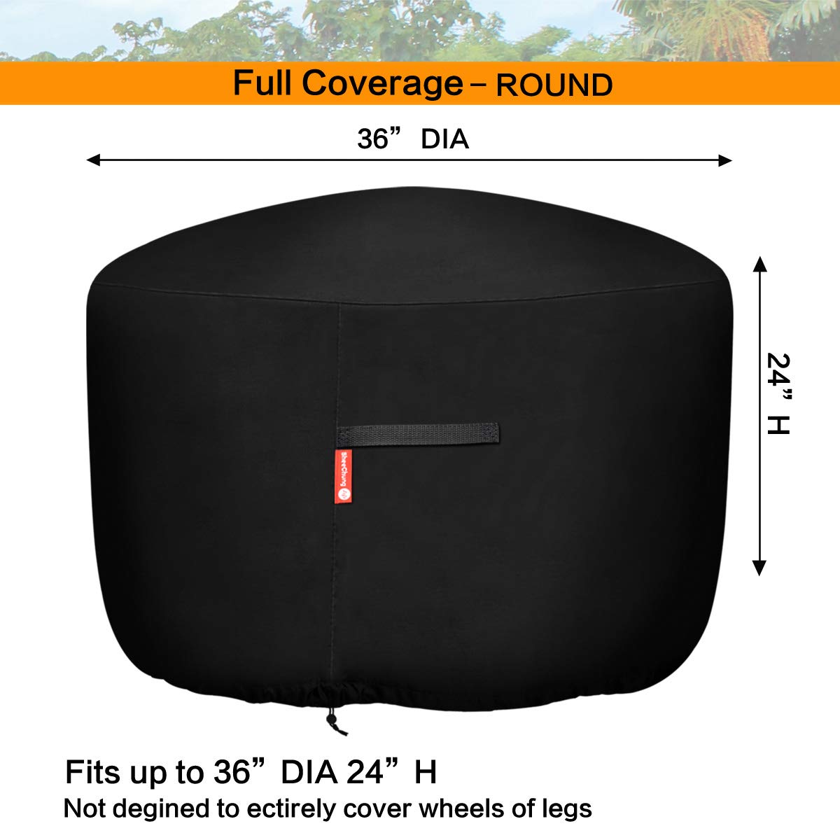SheeChung Round Gas Fire Pit/Table Cover-Heavy Duty 600D Polyester with PVC Coating Material,100% Weather Resistant and Waterproof,Fits 30",33",36",35", 34" Fire Pit/Bowl Cover,Black,36”Dia X 24”H