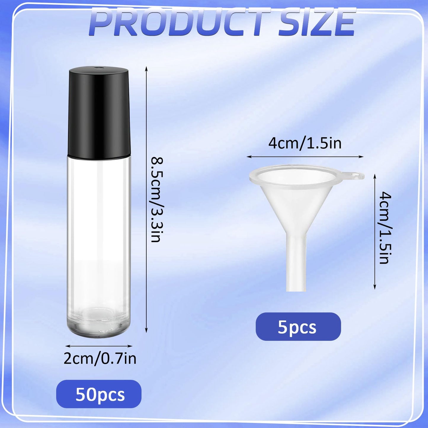 50 Pcs Essential Oil Roller Bottles, 10ml Empty Glass Roll on Bottle with Stainless Steel Applicator, Refillable Perfume Containers for Women Girls Travel, Wedding Baby Shower Party Gifts - Clear