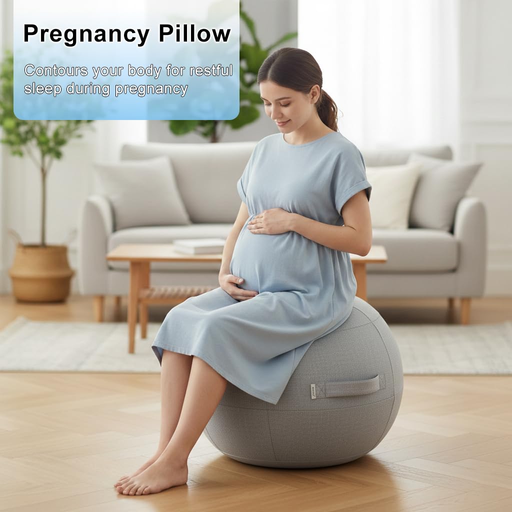 Exercise Ball Chair with Fabric Cover, Standard Size (25inches/65cm), for Home Offices, Balance Training, Yoga Ball (Gray)