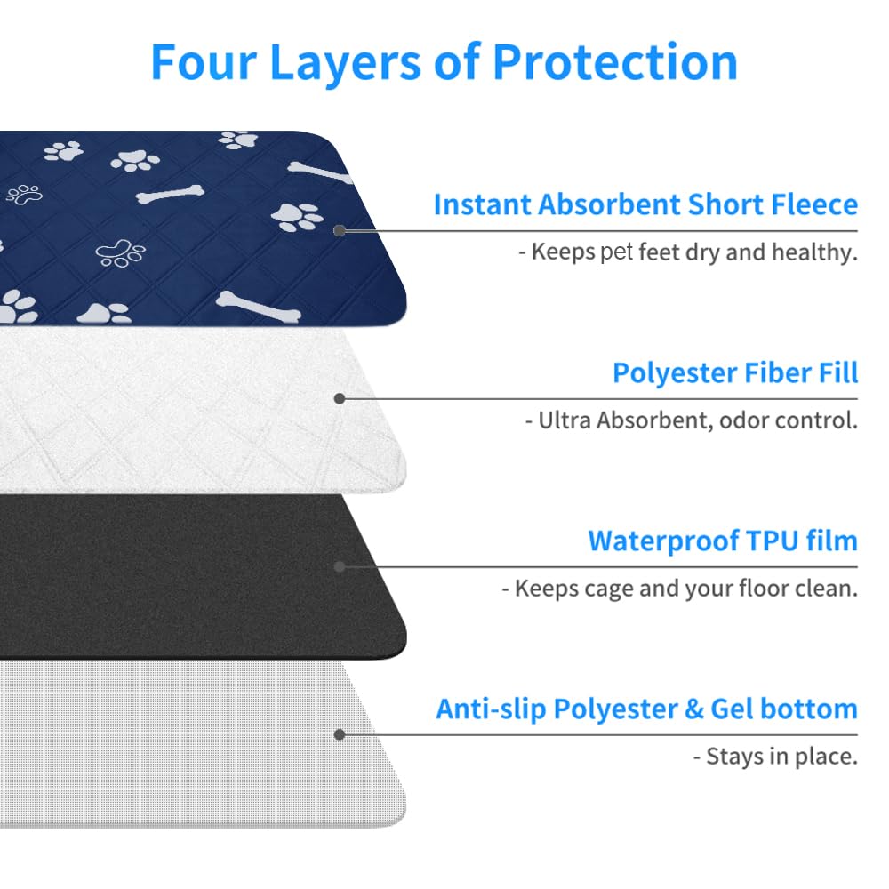 RIOUSSI Washable Pee Pads for Dogs, Reusable, Absorbent, Leakproof, Non Slip Pet Puppy Pads for Potty Training. Blue, 18x24 Inch(8pack)