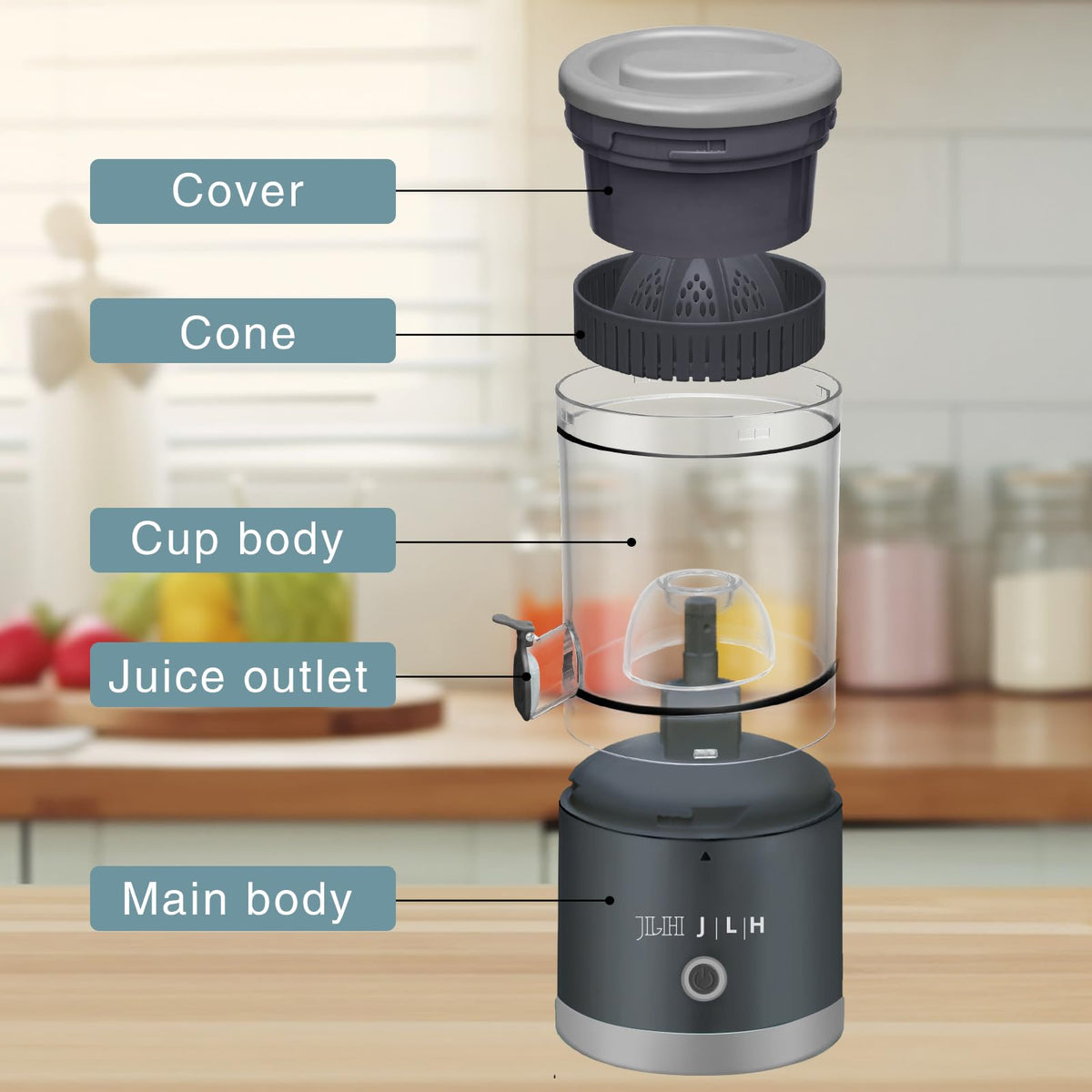 JLH Electric Citrus Juicer, Rechargeable Juicer Machines with USB and Cleaning Brush,portable electric Lemon Squeezer for Orange, Lemon,Lime, Grapefruit, Pomegranate, grapefruit(Grey) (Grey)