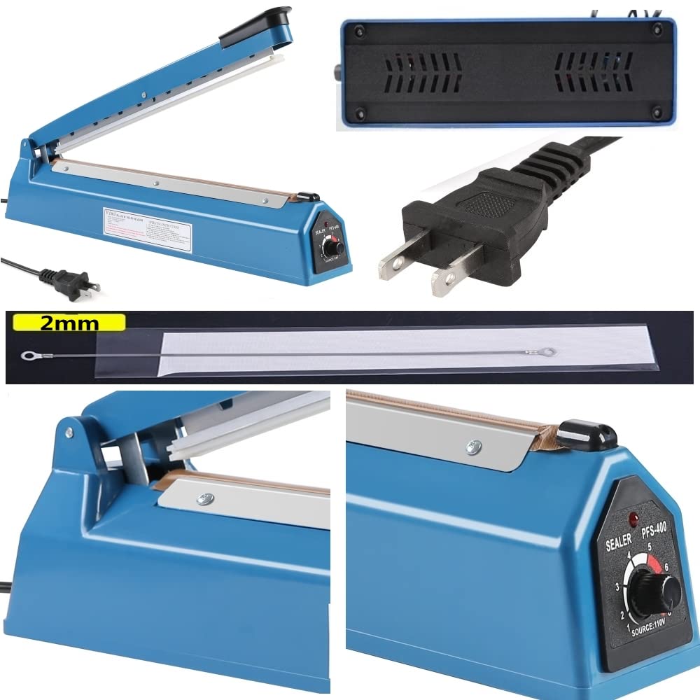 Impulse Heat Sealer Machine Manual Bags, 12 Inch, for Sealing Plastic/PE PP Bags with Extra Replace Element Grip