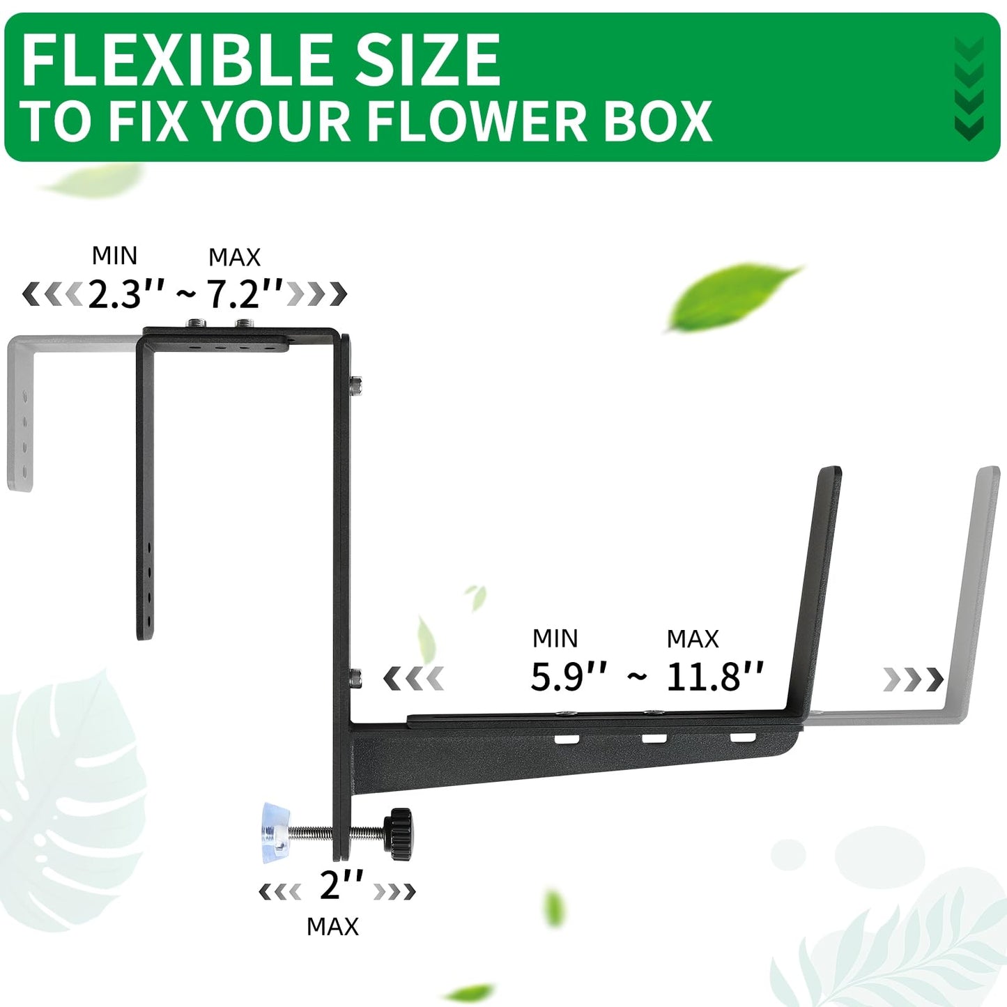Window Box Brackets, Adjustable Planter Box Brackets, Heavy Duty Iron Flower Box Brackets for Railings, with Enhanced Bottom Support - Perfect for Balconies, Fences, and Gardens (6 Pack)