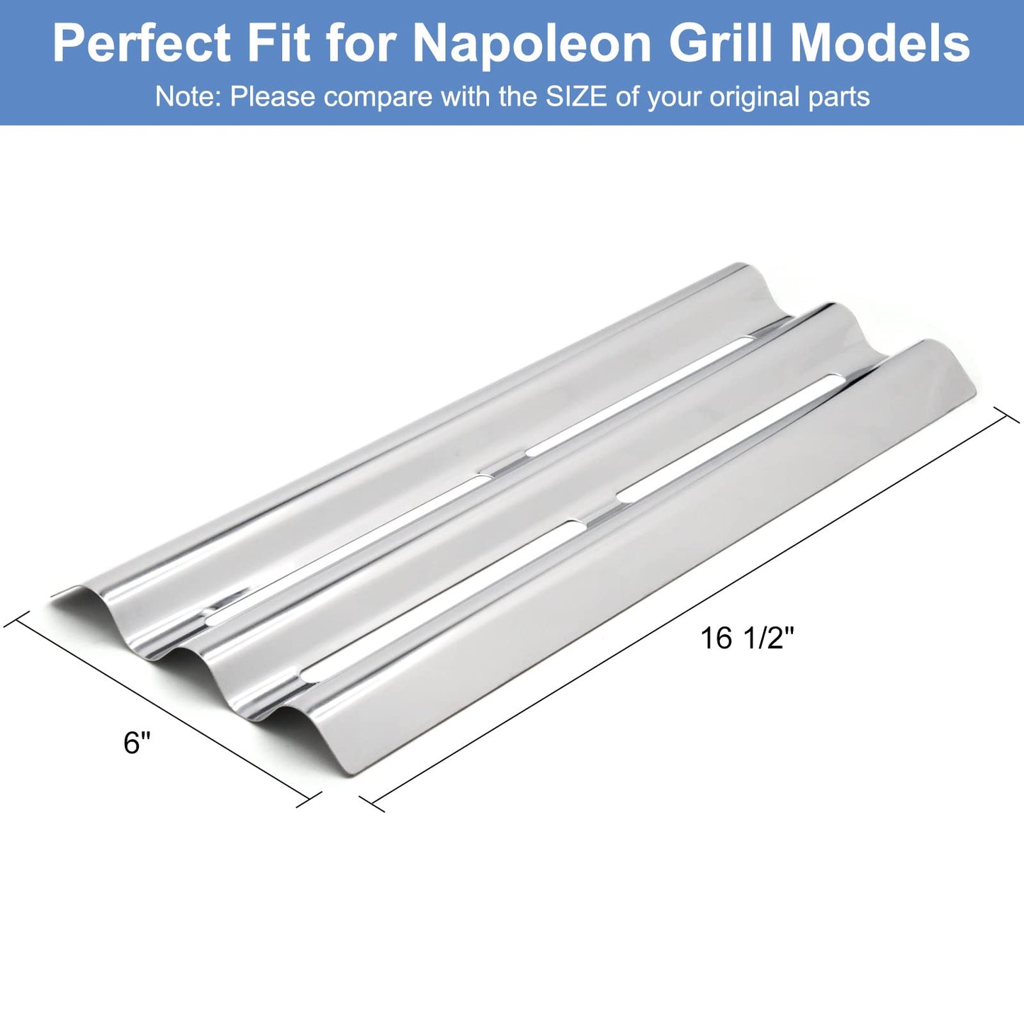 Criditpid Grill Heat Sear Plate, Burner Tubes Replacement for Napoleon LEX 485 Sires, LEX 605 Sires, LEX 730 Sires Models, 16-1/2" Heat Shields and 18-13/16" Burner Tubes, 4 Pack.