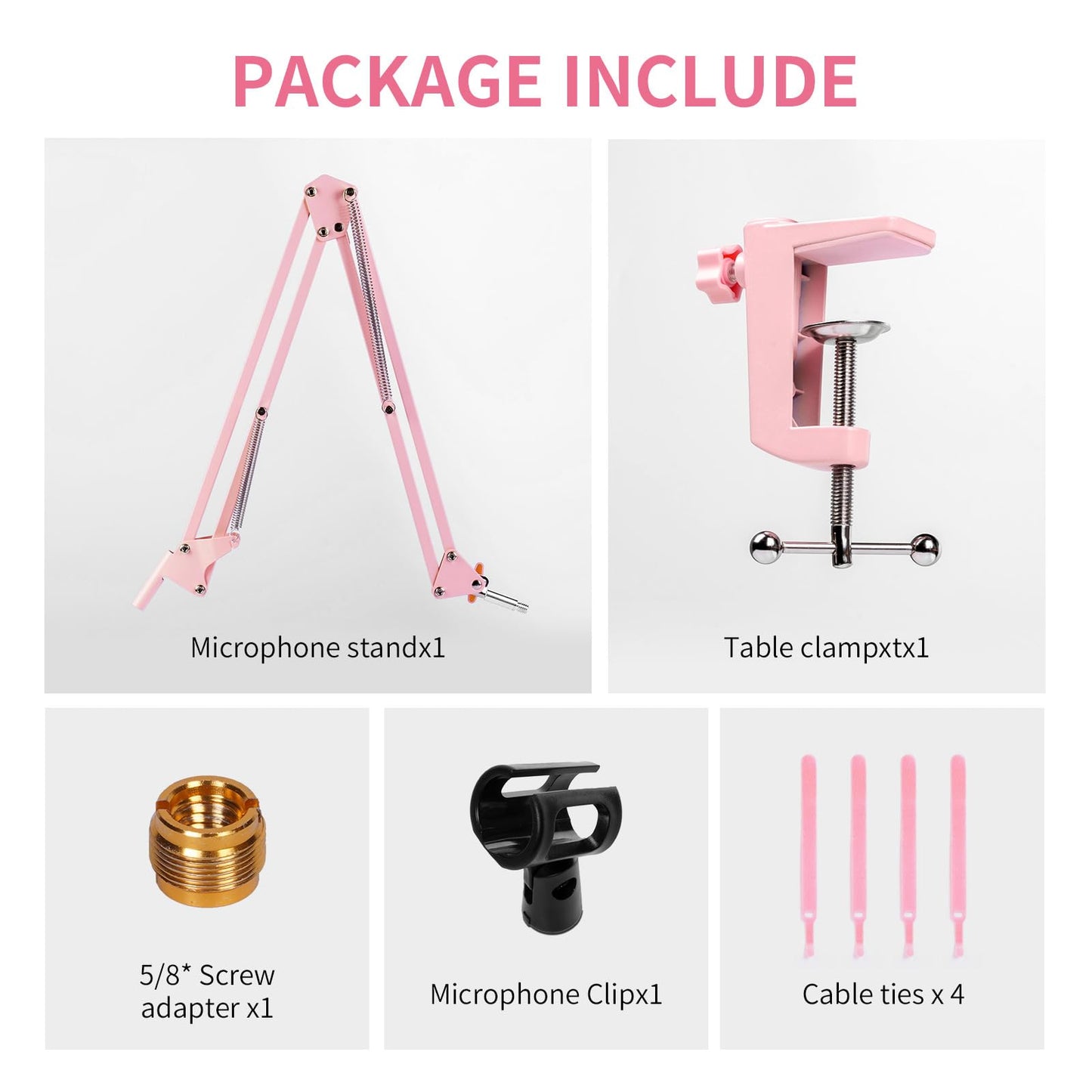 FEELWORLD AMS1 Microphone Boom Arm, Adjustable Mic Arm Stand with 3/8” to 5/8” Screw, Compatible with PM1 and other Mics for Podcast Straming Gaming Studio (Pink)