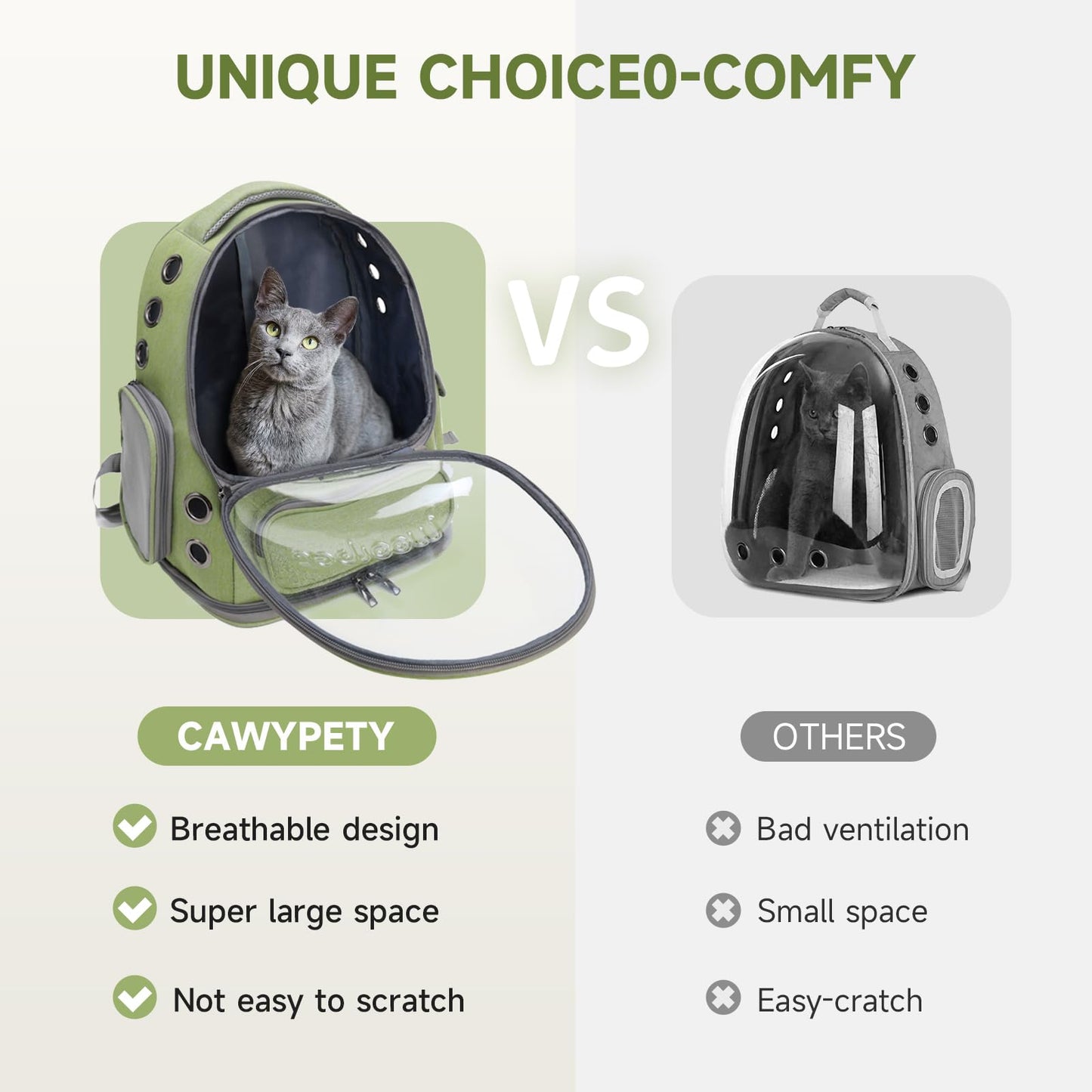 Cawypety Cat Carrier, Cat Backpack Carrier, Large Pet Carrier for Under 15 lbs, Dog and Small Pet, Breathable Cat Bag Carrier Used in Car, Hiking, Cycling Travel