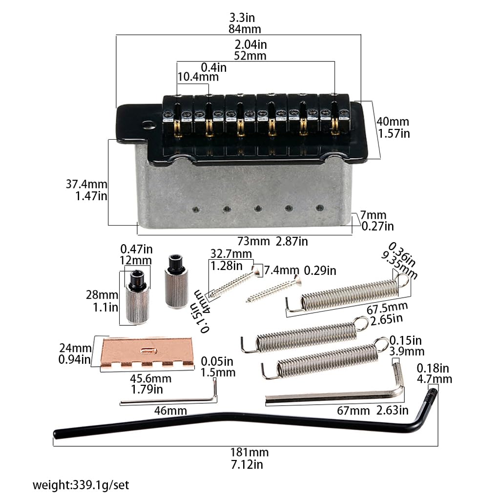 ST Guitar Tremolo Bridge 52.5mm(6 Strings) Spceing Double System Bridge 2-Point for Strat Electric Guitar Replacement Electric Guitar Tremolo Bridge, Chrome