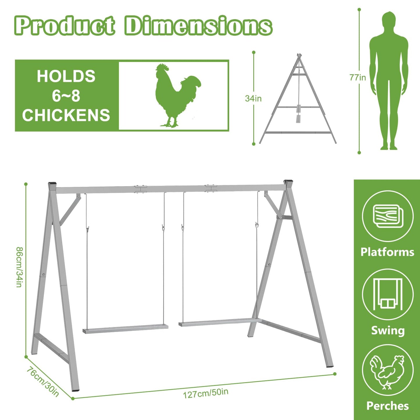 Chicken Roosting Bars Chicken Perch with 2 Swings, Chicken Roost Activity Play for Coop Accessories, Farm Enrichment Toys for Poultry Hens Healthy and Happy