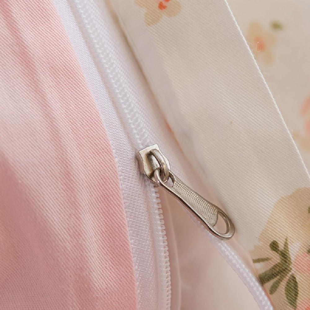 Erwinmu Floral Duvet Cover Set Twin Size,White Pink Floral Flowers Bedding Duvet Cover with Zipper Closure,Soft Microfiber Comforter Cover and 1 Pillowcase