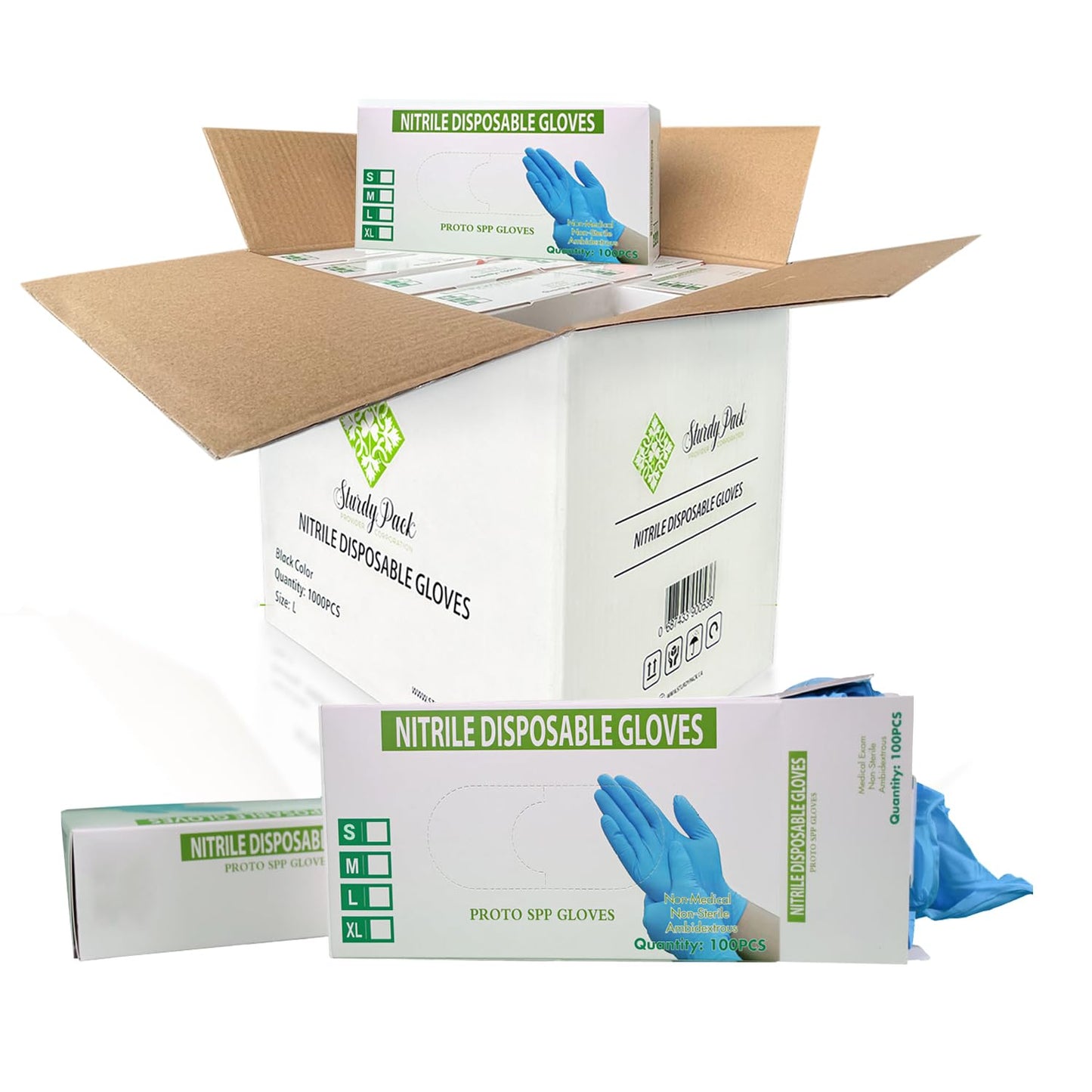 Sturdy Pack 4mil thick Disposable Nitrile Gloves- Powder & Latex Free- Non-Sterile Work Gloves-Textured Industrial &Household Gloves- Blue- Small Size -10 Boxes (1000 Pcs)