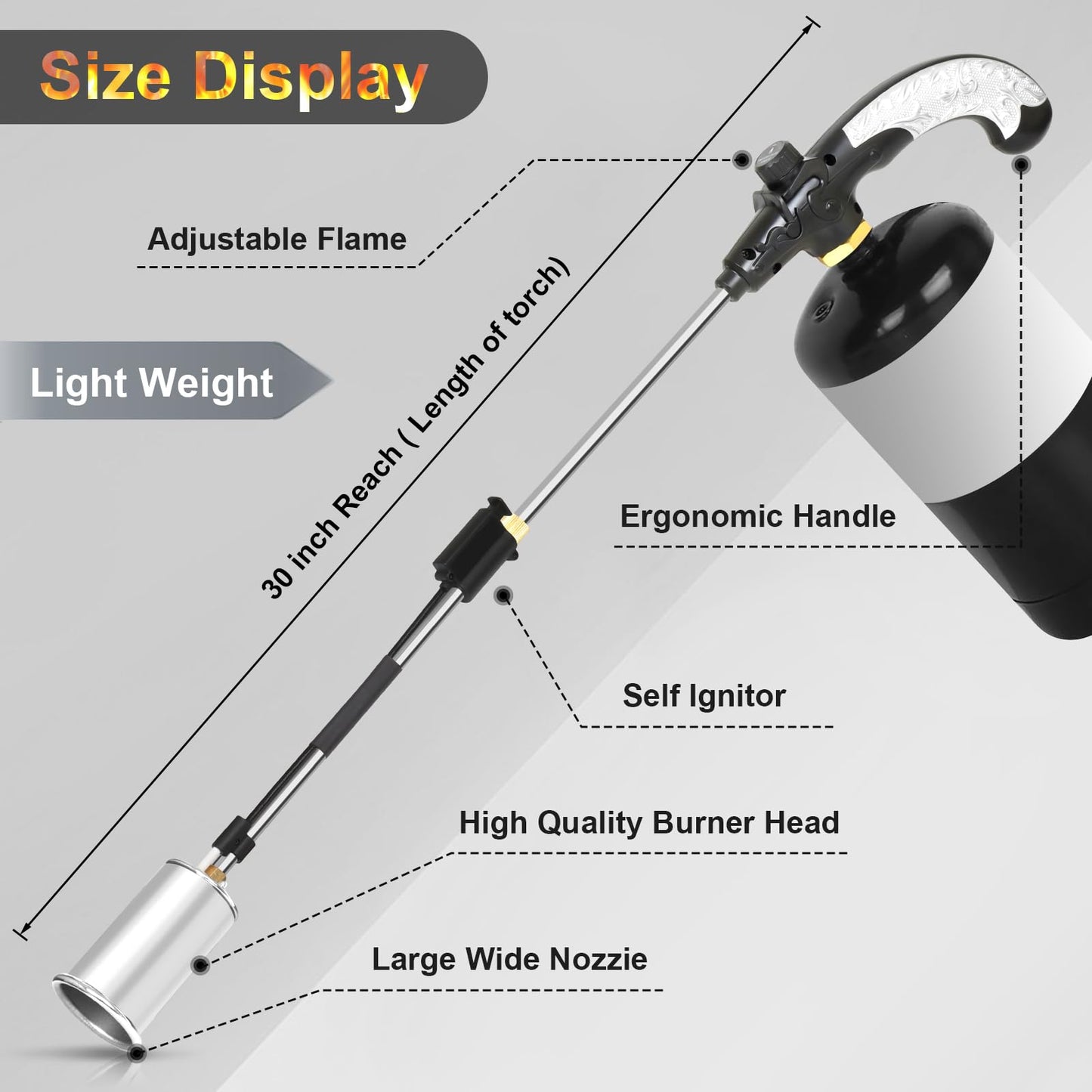 Propane Torch Burner Weed Torch with High Output 800,000 BTU Heavy Duty Blow Torch 30" Detachable Long Arm Propane Weed Torch & Flame Control Valve for Garden,Stumps,Wood,Melting Ice,Snow Road,Roofing