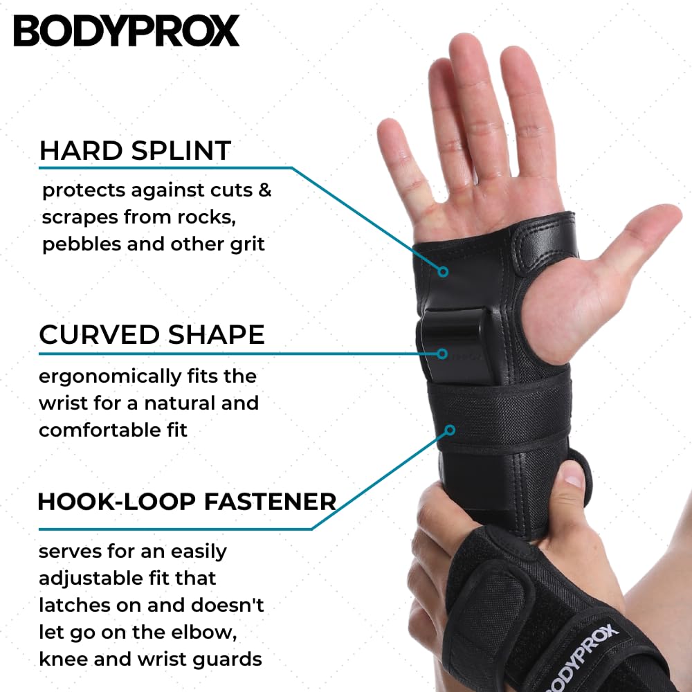BODYPROX Knee Pads Elbow Pads Wrist Guards Set for Skateboarding, Roller Derby, BMX Ride, and Inline Skating. (Medium)