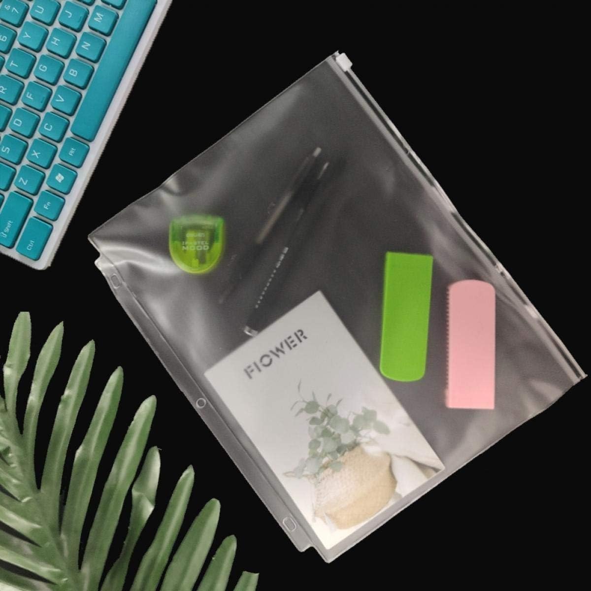 YoeeJob 3 Holes Clear PVC Zipper Binder Pocket Insert Pages Letter Size, 8 1/2"x 11 Loose Leaf Binder Filing Storage Bags 80 Per Pack