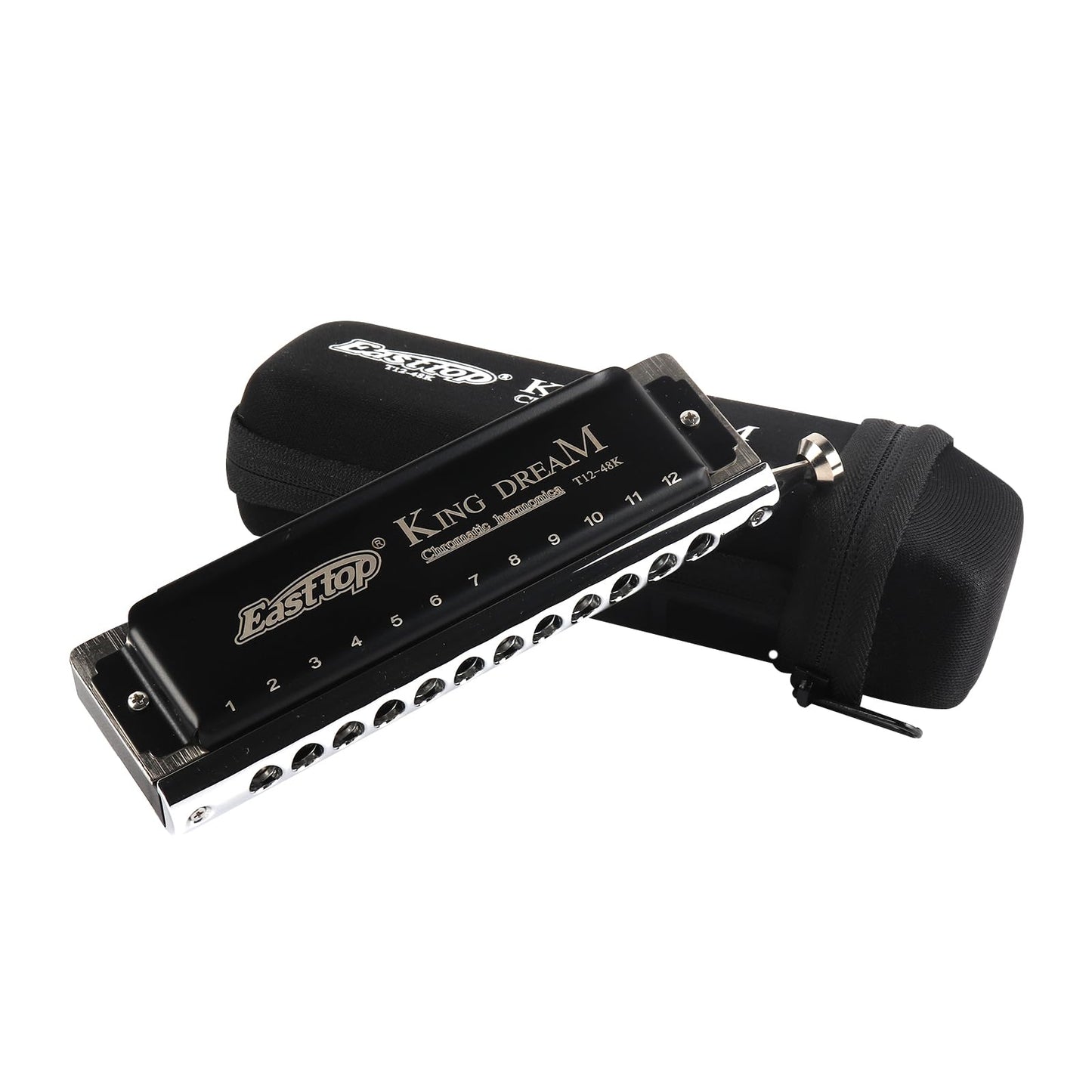T12-48K Chromatic Harmonica Key of C,12 Hole 48 Tone Professional Mouth Organ with 1.2mm Thickened Copper Base Plate for Professionals,Band,Beginners,Students (T12-48K)