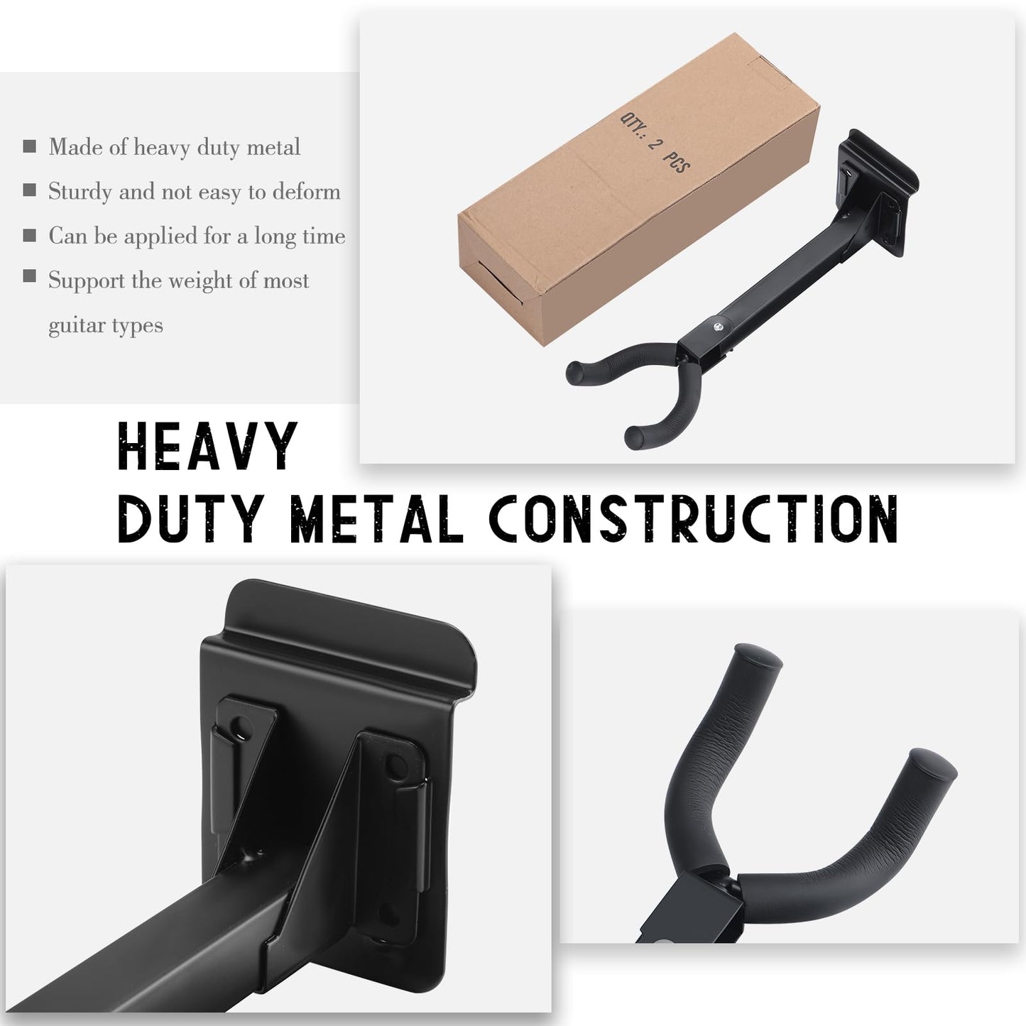 Therwen 6 Pcs Guitar Hanger Wall Mount Guitar Hangers Hooks Holders with Slat Adapter 180° Adjustable Black Guitar Hook Stand Guitar Wall Mount for Acoustic Electric Bass Guitar