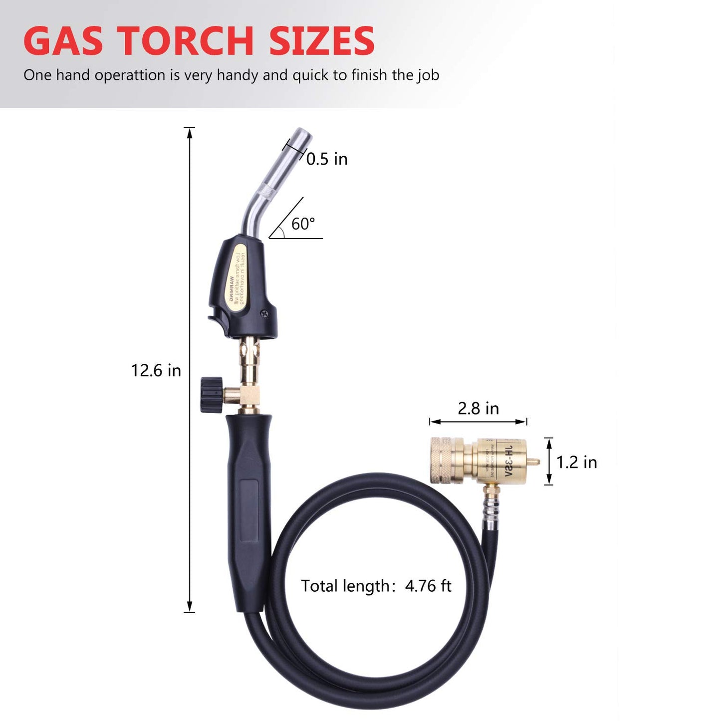 Propane Torch Hand Hose, Mapp Gas Torch,Welding Torch,Hose Length 1.5M/60 Maximum Operating Temperature 1900℃/3600℉-with Hook