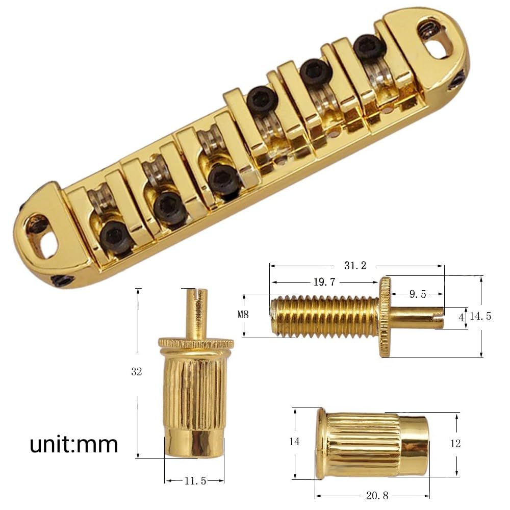 JD.Moon Roller Saddle Bridge ABR-1 Tune-o-matic Bridge Tailpiece Bridge For Les Paul Guitar (Gold)
