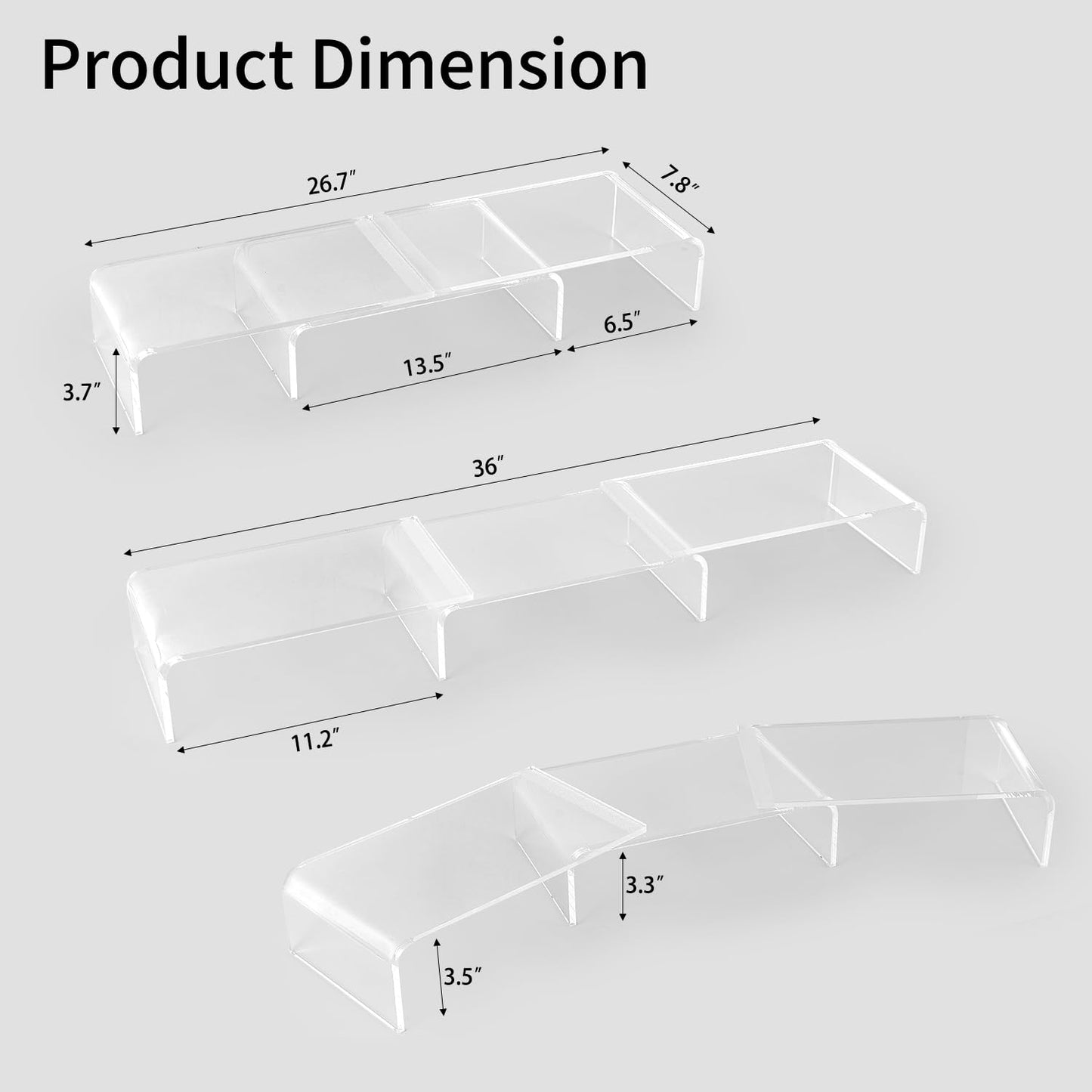 LEKETREE Acrylic Dual Monitor Stand Riser, 3 Shelf Monitor Stand, Adjustable Length and Angle with Anti-Slip Mat for Laptop, Computer, Printer, Projector, CD Player, Coffee Machine